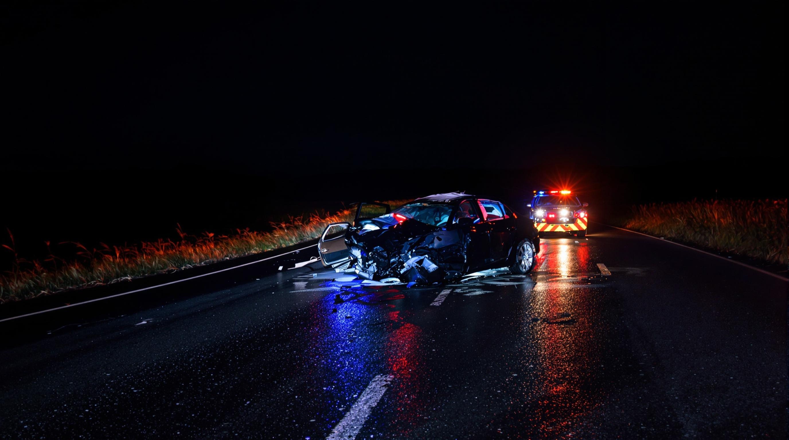 Accident impliquant un conducteur de 20 ans, lumière des secours entre champs et virage serré