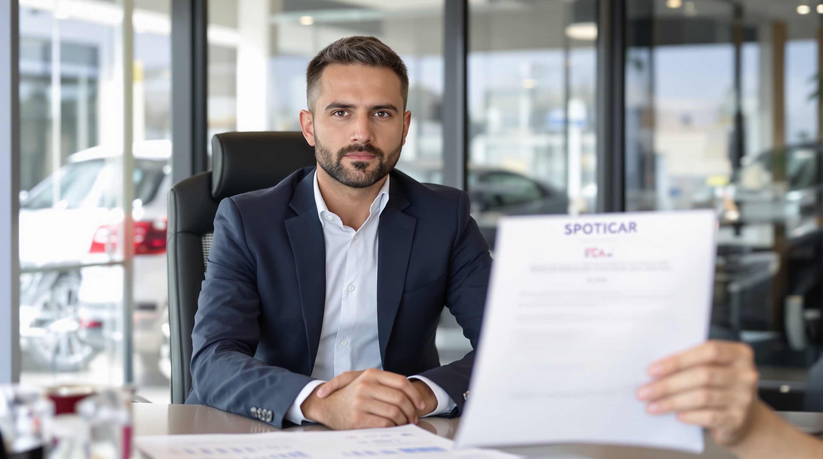 Un acheteur averti préparant sa négociation de financement auto chez Spoticar, comparant les offres pour ne pas se faire avoir.