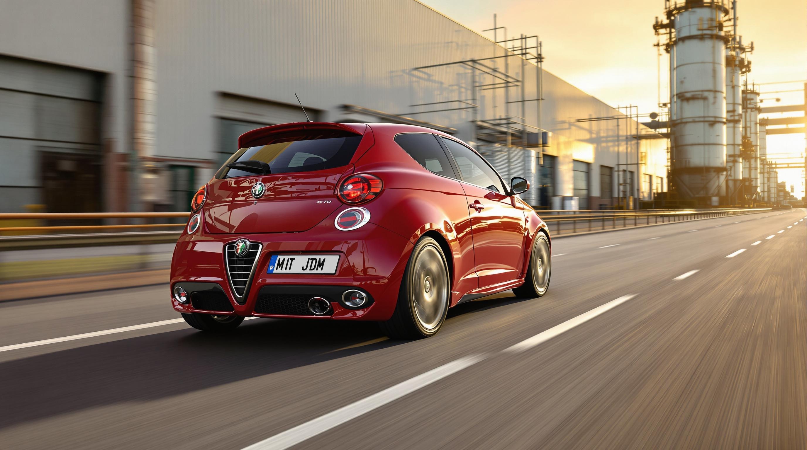 Alfa Romeo MiTo 1.3 JTDM sur route de campagne industrielle