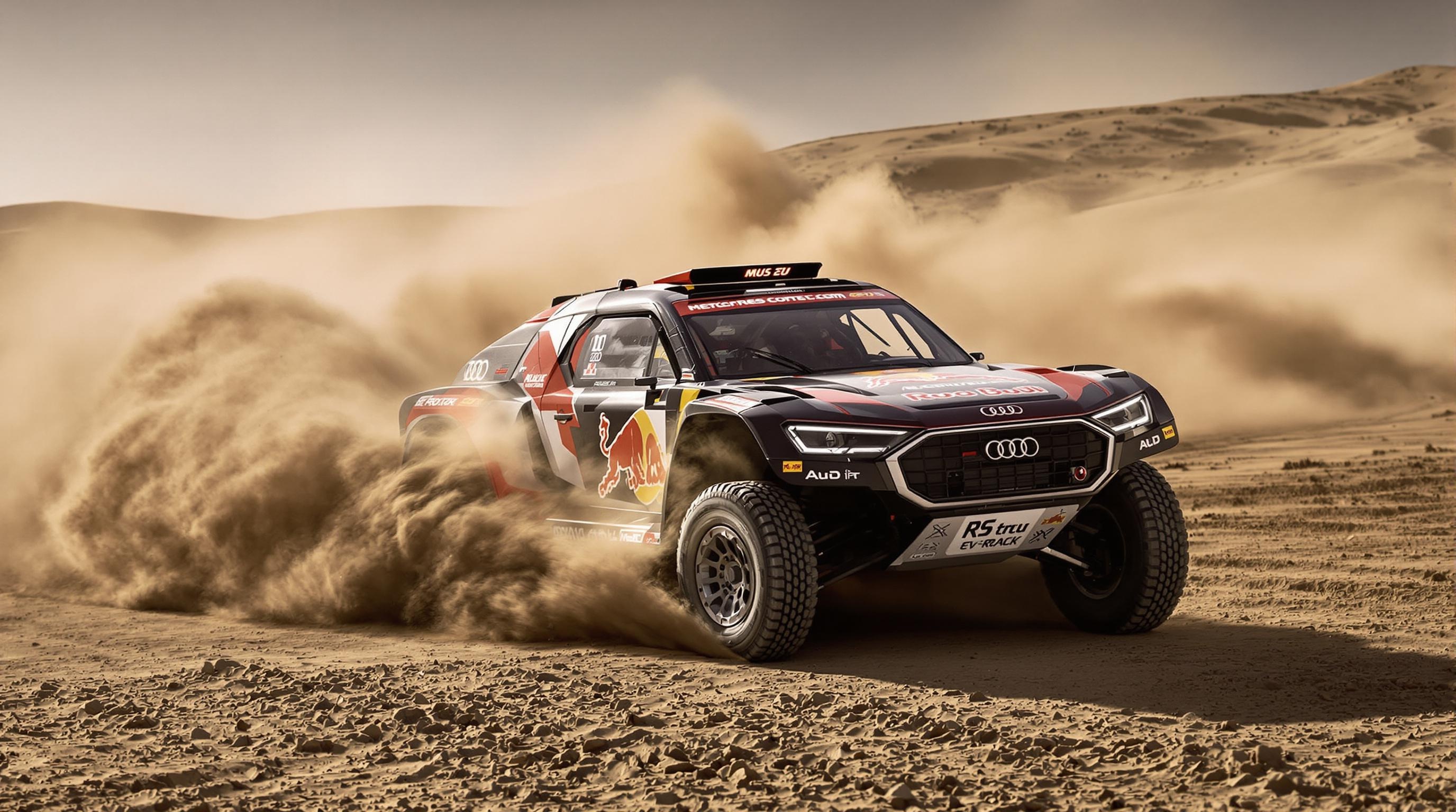 Le RS Q e-tron d'Audi en pleine action lors du rallye Dakar.