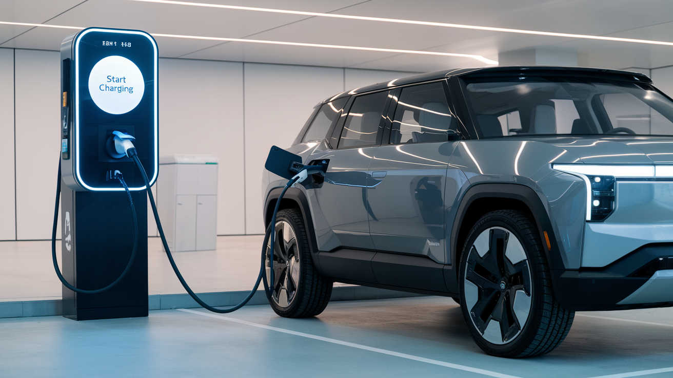 Borne de recharge véhicule électrique en action