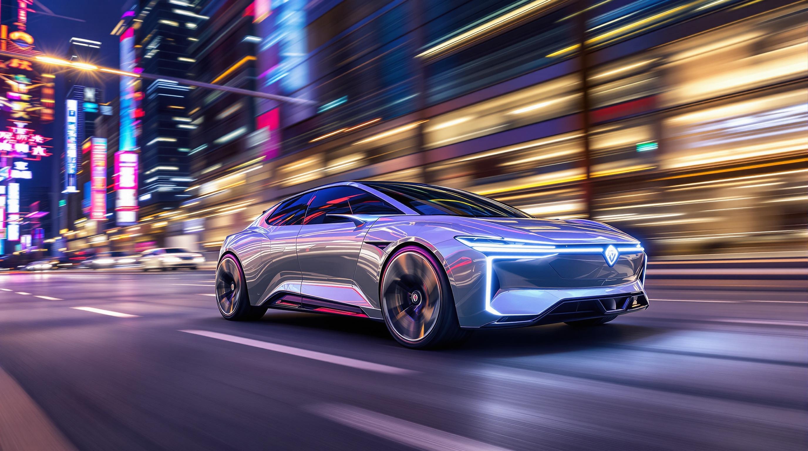 BYD Han électrique en action sur route urbaine chinoise futuriste