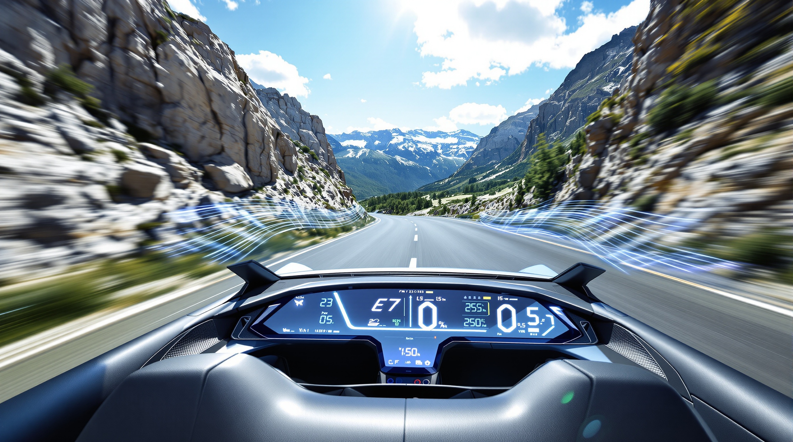 Cabriolet électrique moderne dans son cockpit virtuel