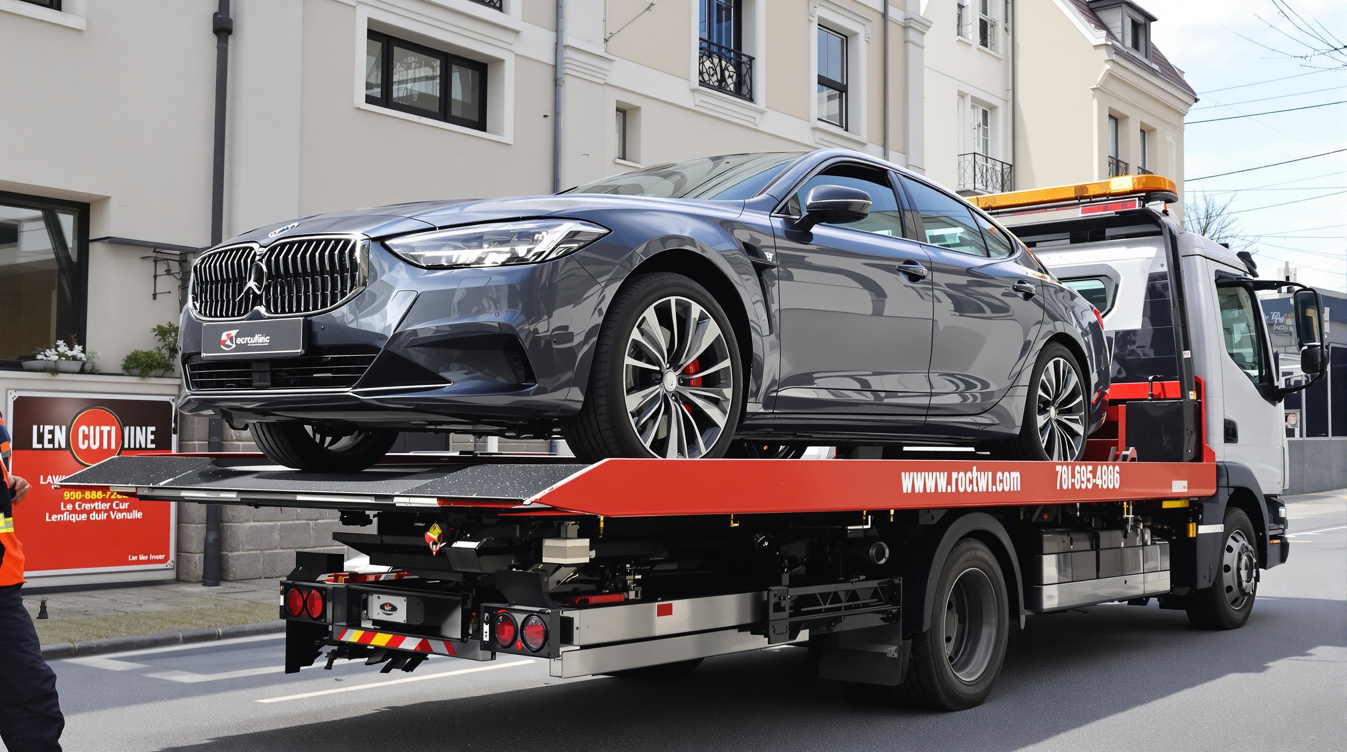 Plateau professionnel chargeant une berline en toute sécurité