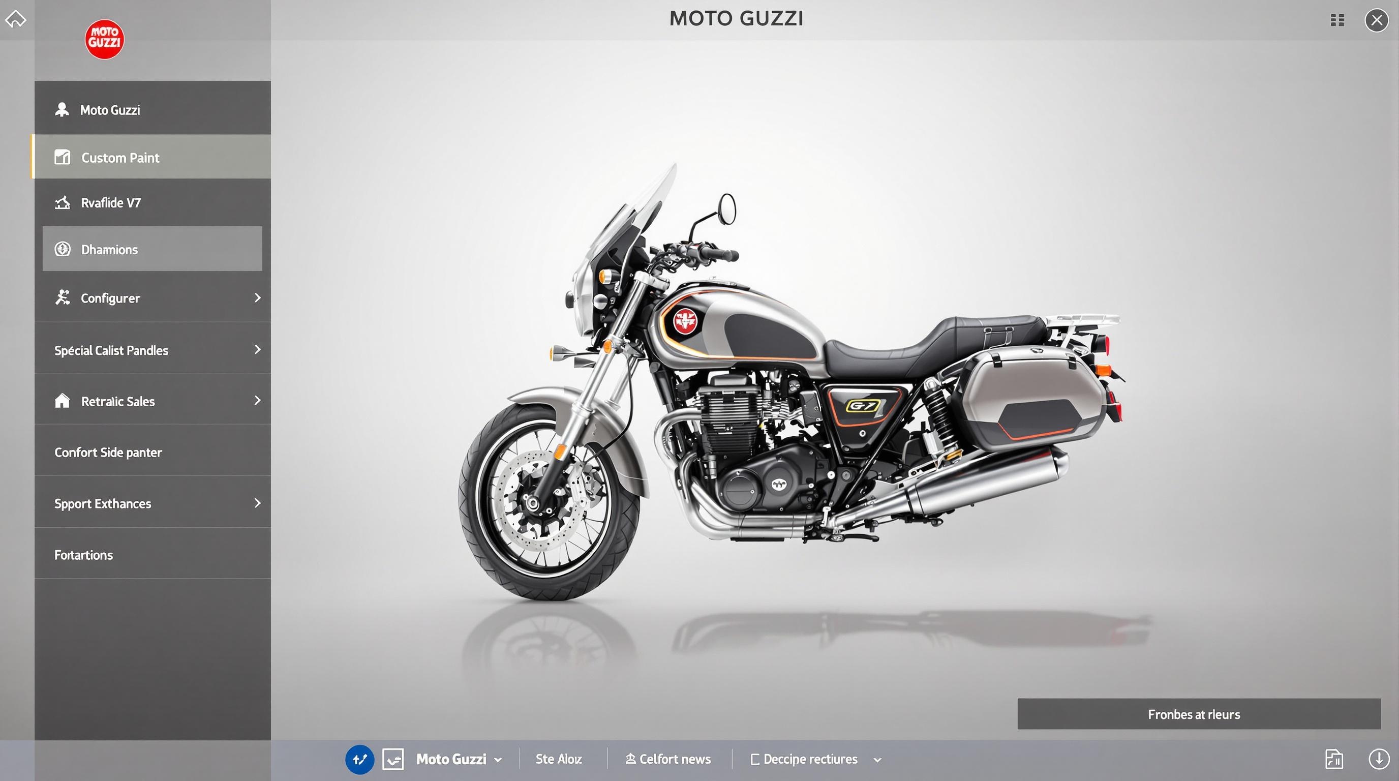 Configurateur Moto Guzzi V7 personnalisée avec accessoires rétro et échappement sport