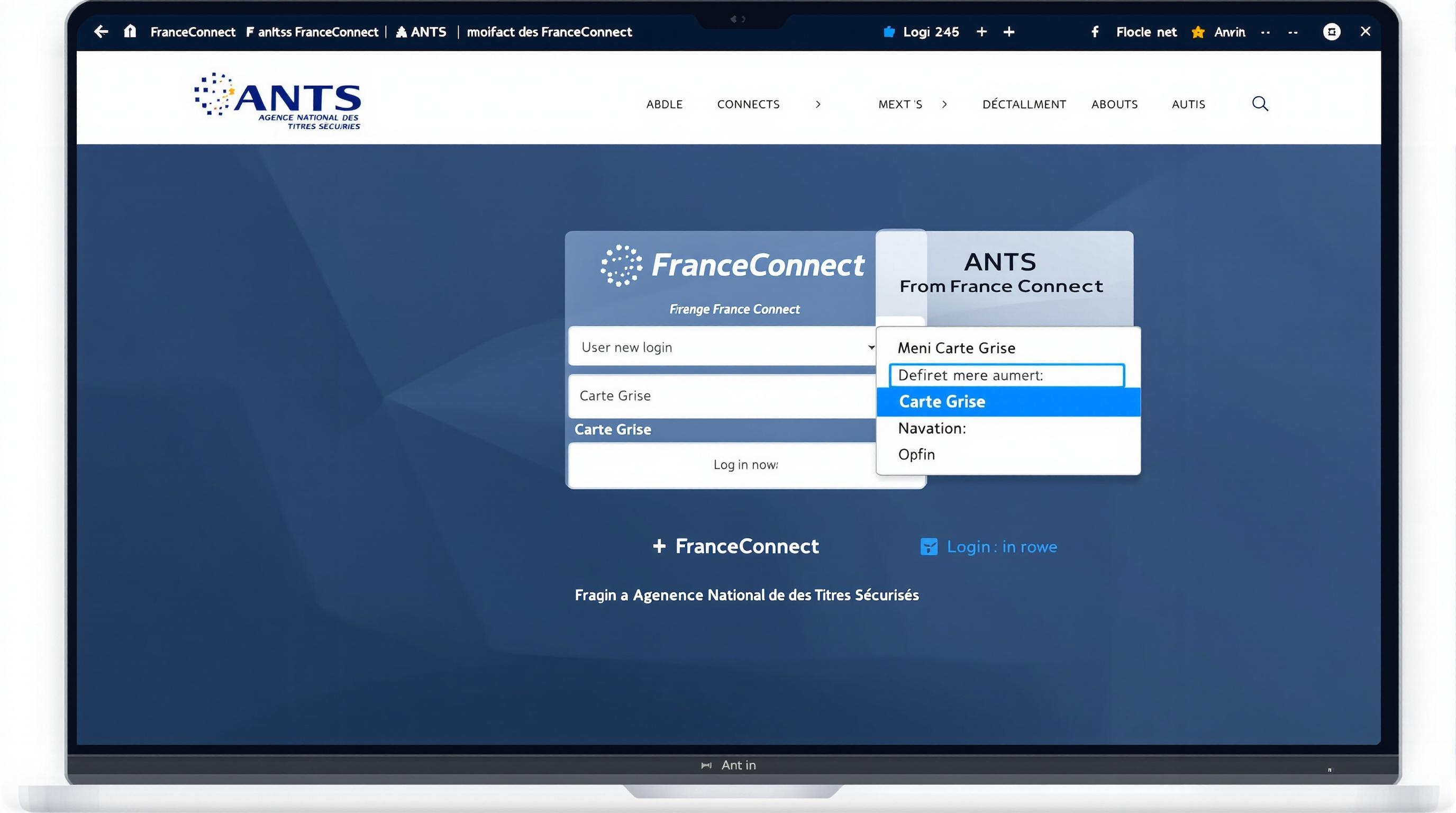 Interface ANTS avec FranceConnect pour carte grise