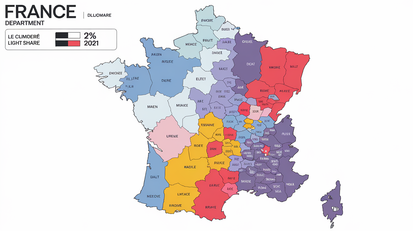 Carte de France montrant la part modale voiture par département en 2021