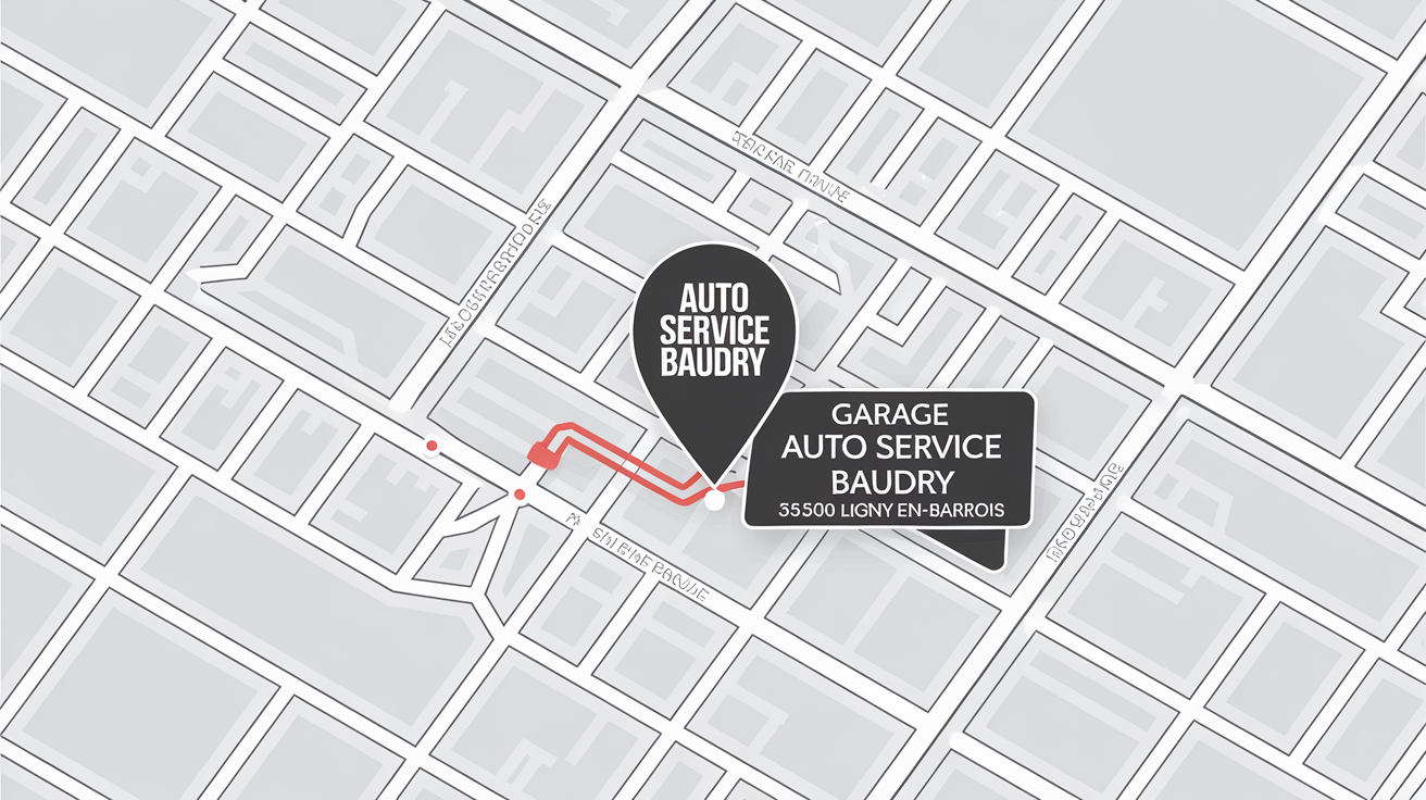 Plan et carte simple montrant l'emplacement du garage Auto Service Baudry, 129 rue Leroux à Ligny-en-Barrois.