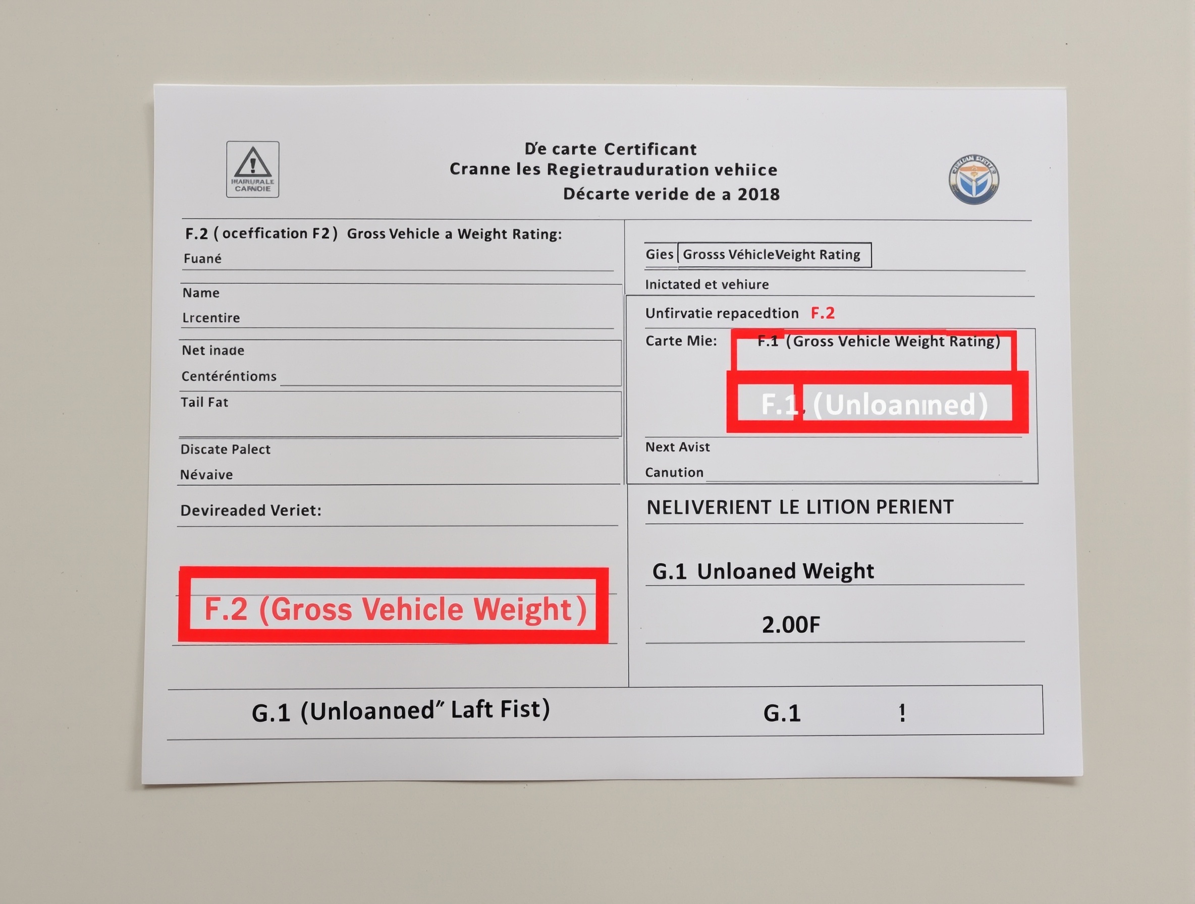 Carte grise française avec encadrés rouges sur F.2 et G.1