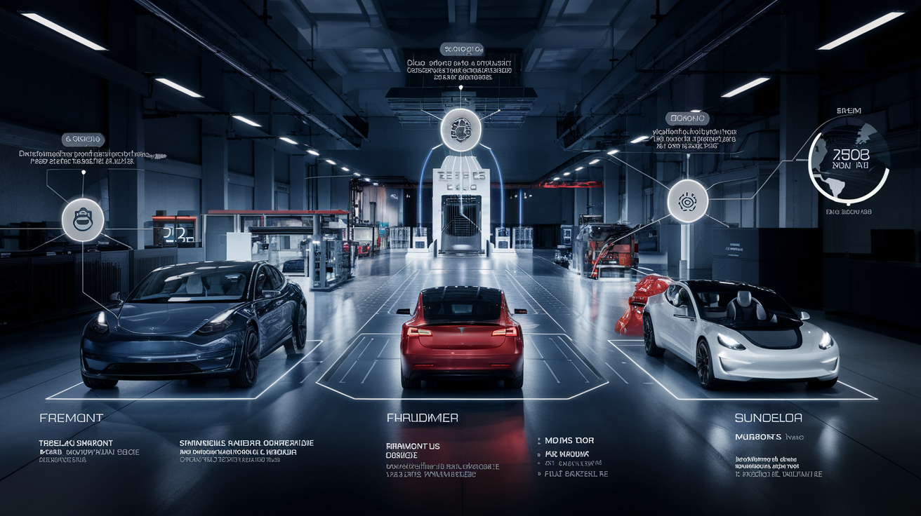 Carte des principales usines Tesla dans le monde avec leur capacité annuelle.