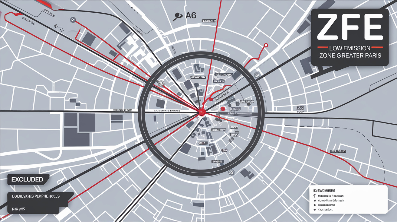 Carte officielle détaillée de la ZFE Grand Paris avec boulevards périphériques et A86 en surbrillance