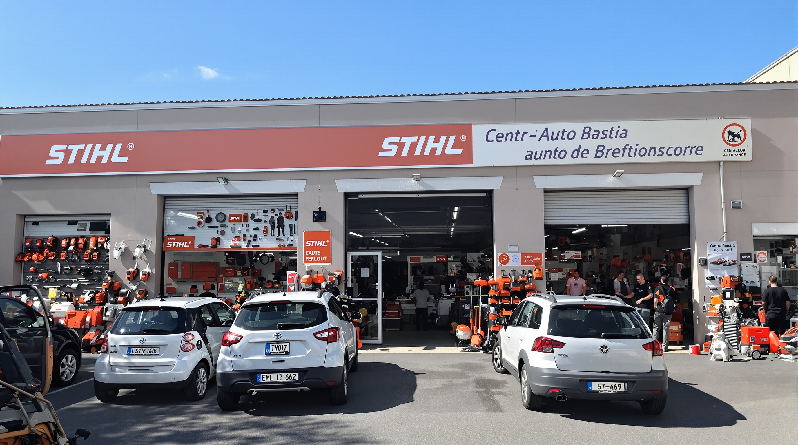 Façade de Centr'Auto STIHL Bastia à Bastia, accent QG mécanique