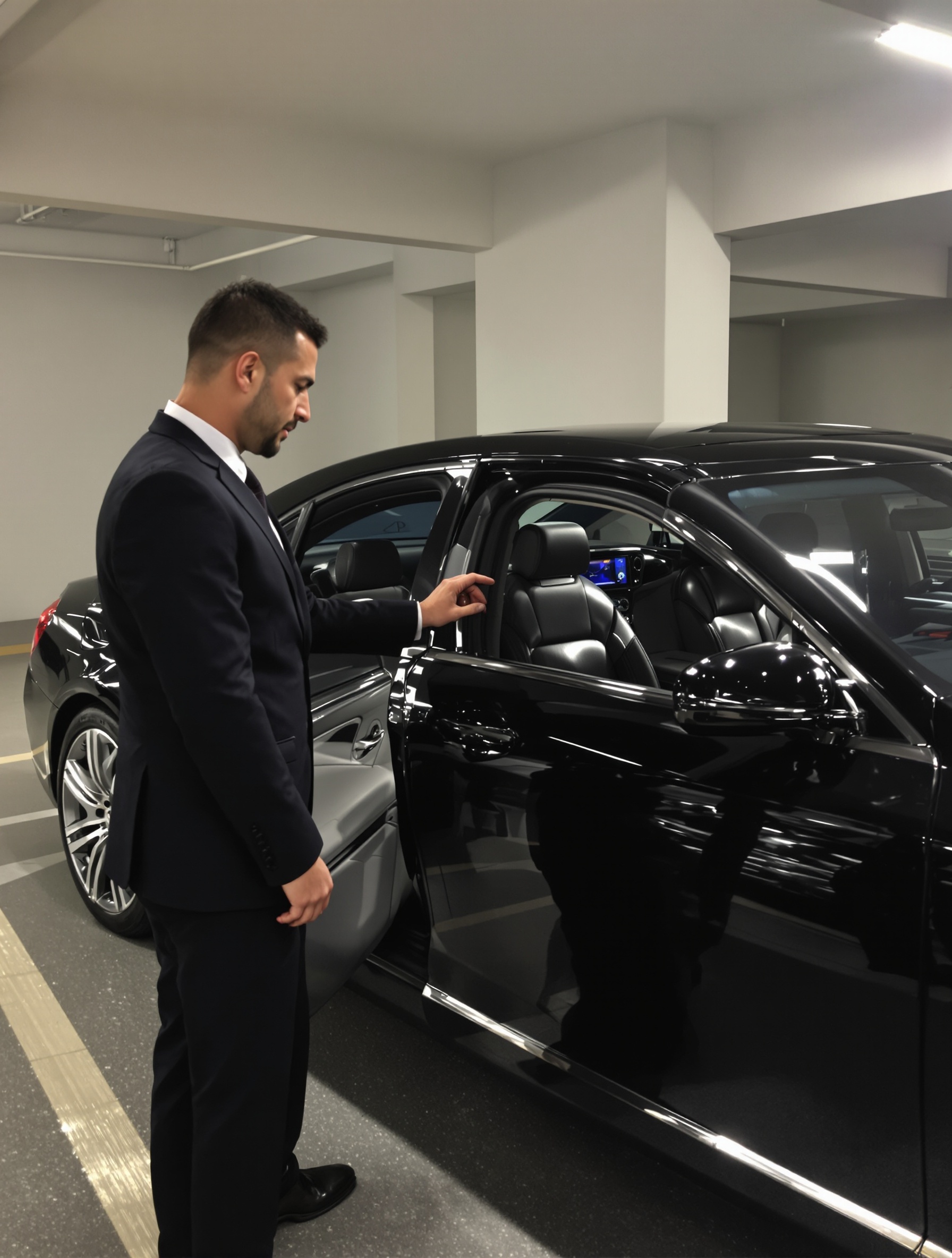 Chauffeur direction professionnel luxe parking privé