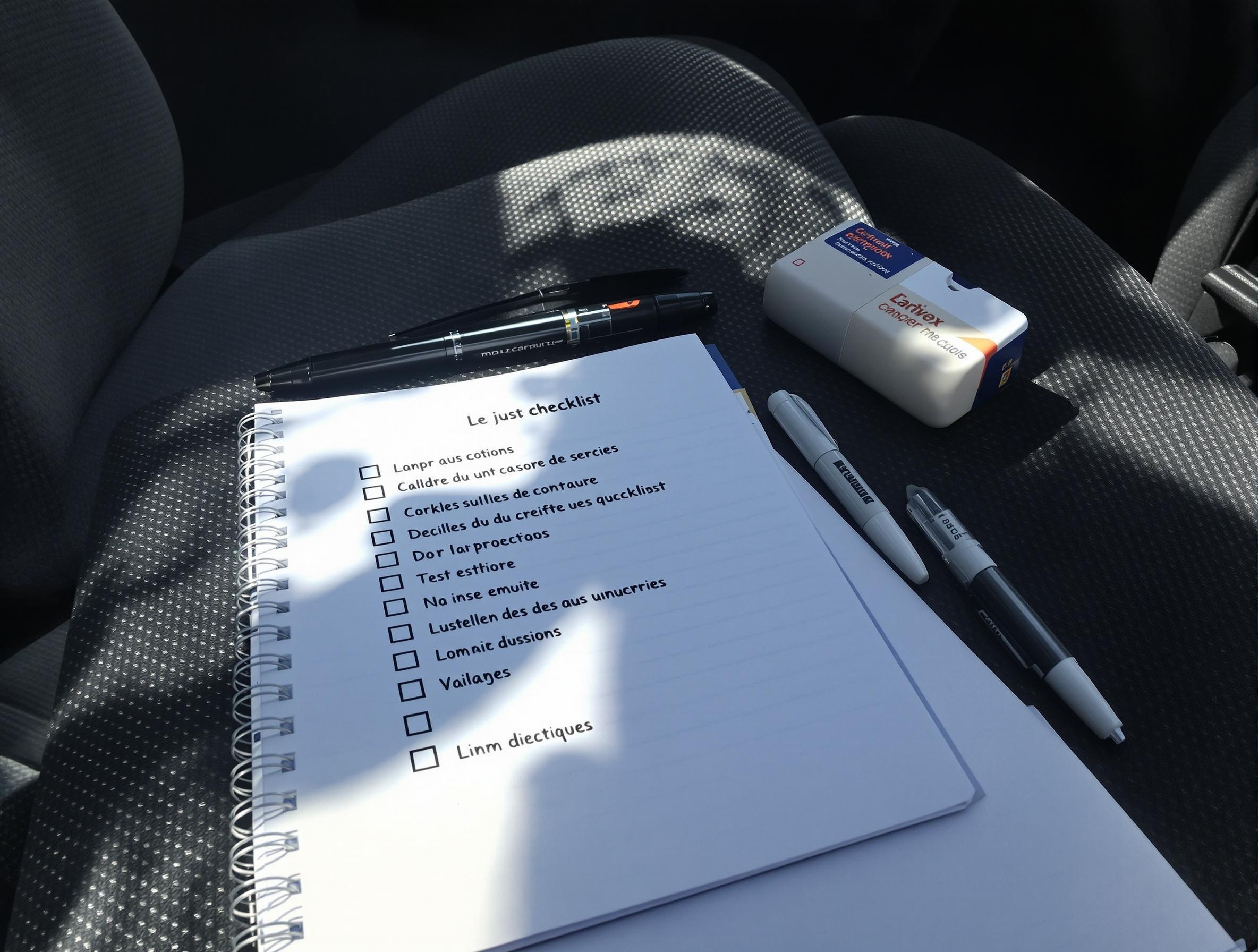 Checklist carnet pré-conduite CBD sur siège passager
