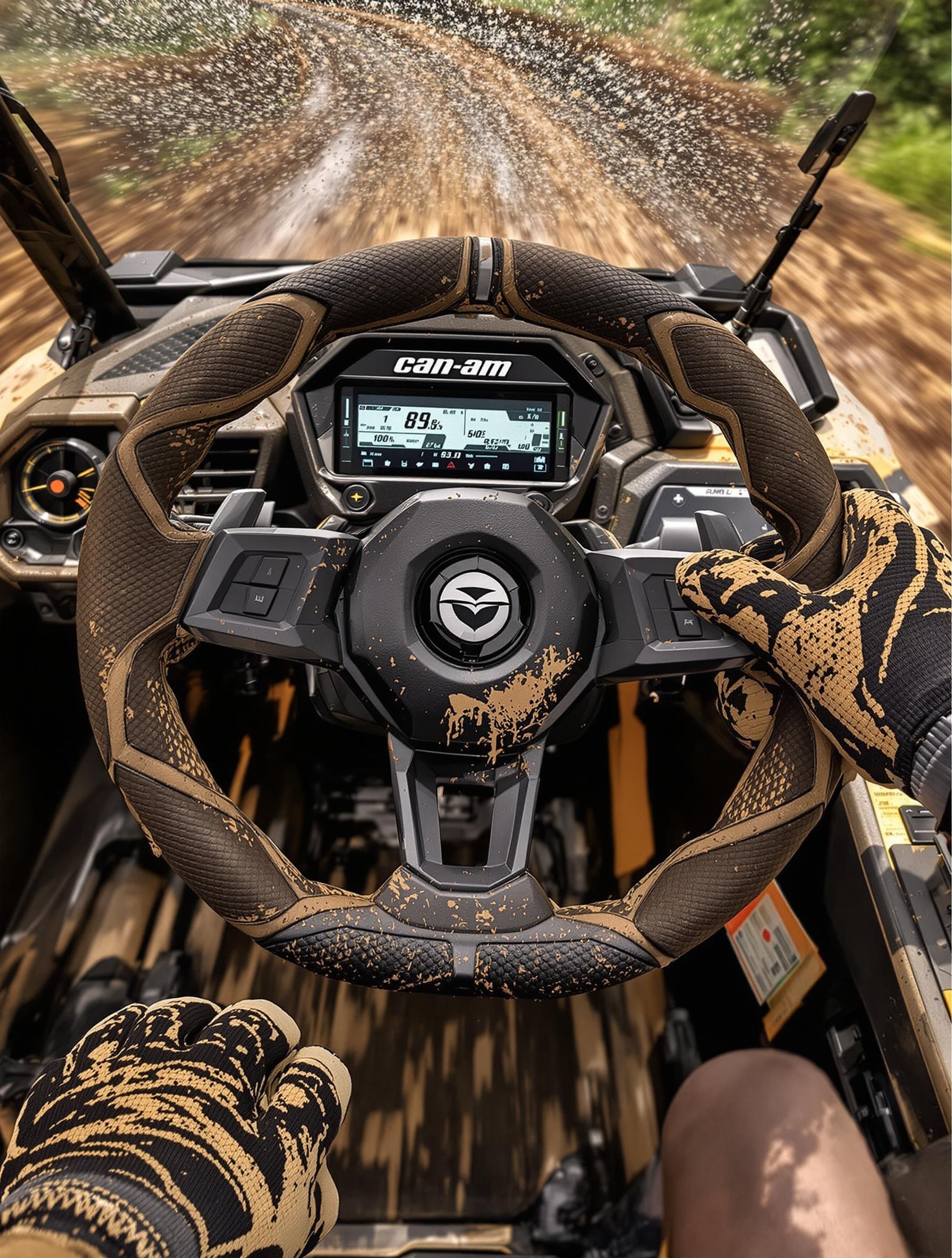Colonne de direction du Can-Am Maverick Trail DPS en action dans la boue