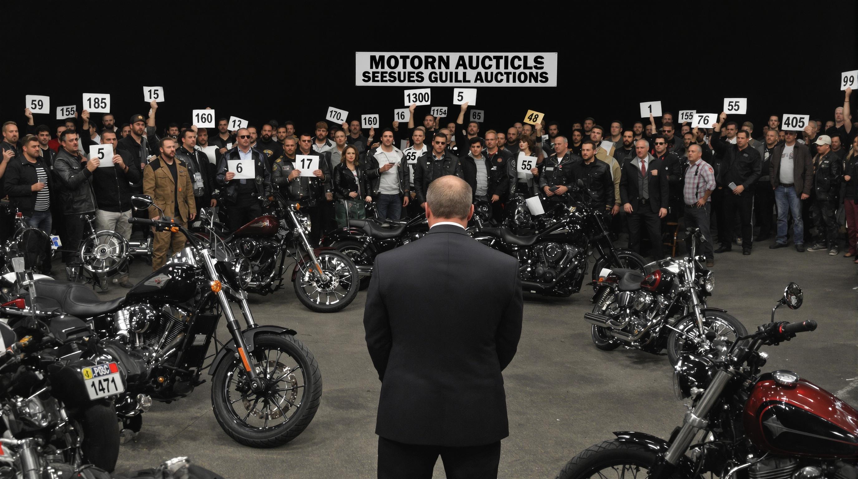 Salle commissaire priseur ventes moto saisies ambiance tendue