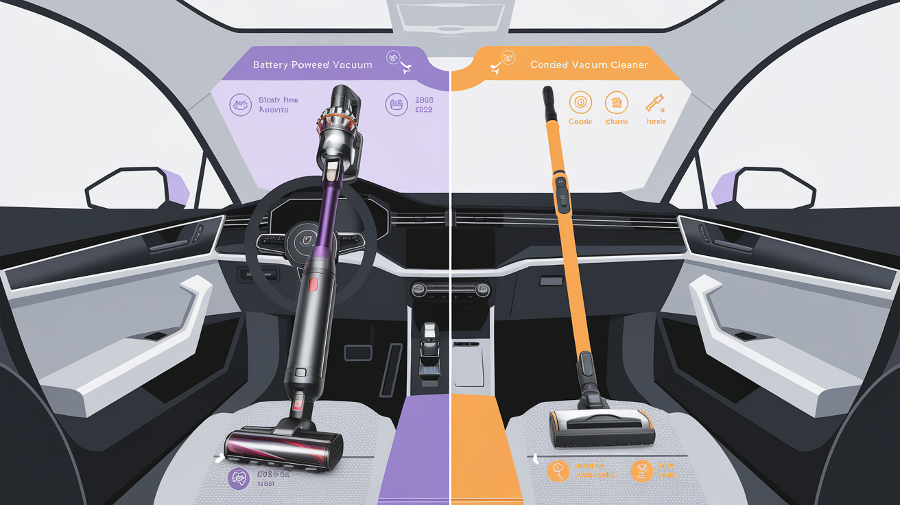 Comparatif technique aspirateur batterie vs secteur intérieur auto moderne