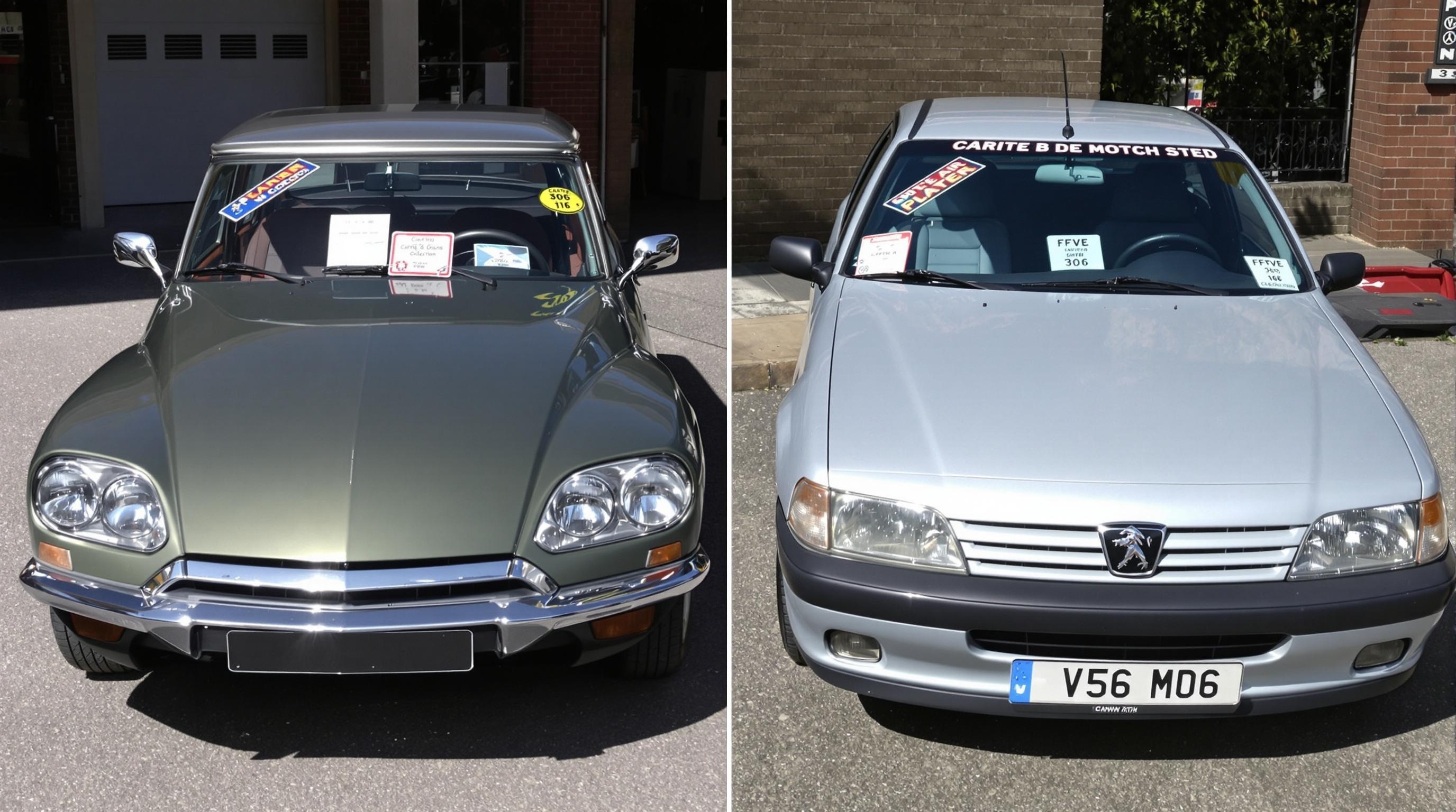 Comparatif entre une DS de 1970 et une Peugeot 306 S16 V.I.H. avec vignette FFVE