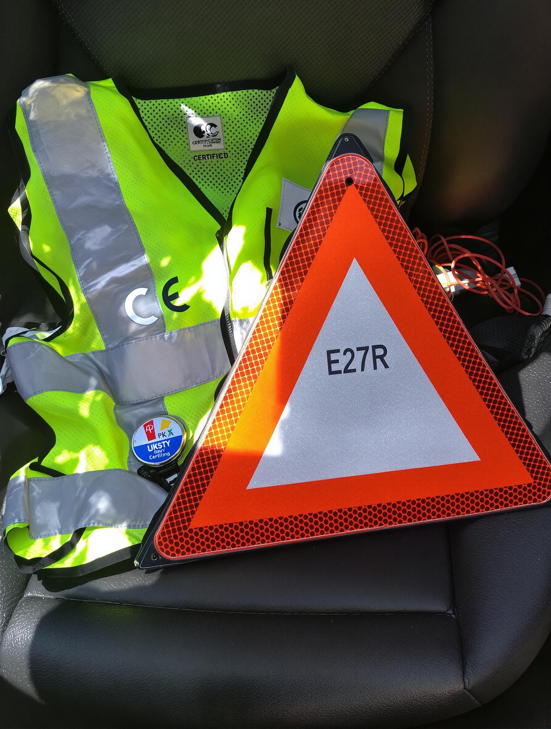 Comparatif marquage CE gilet sécurité vs E27R triangle signalisation