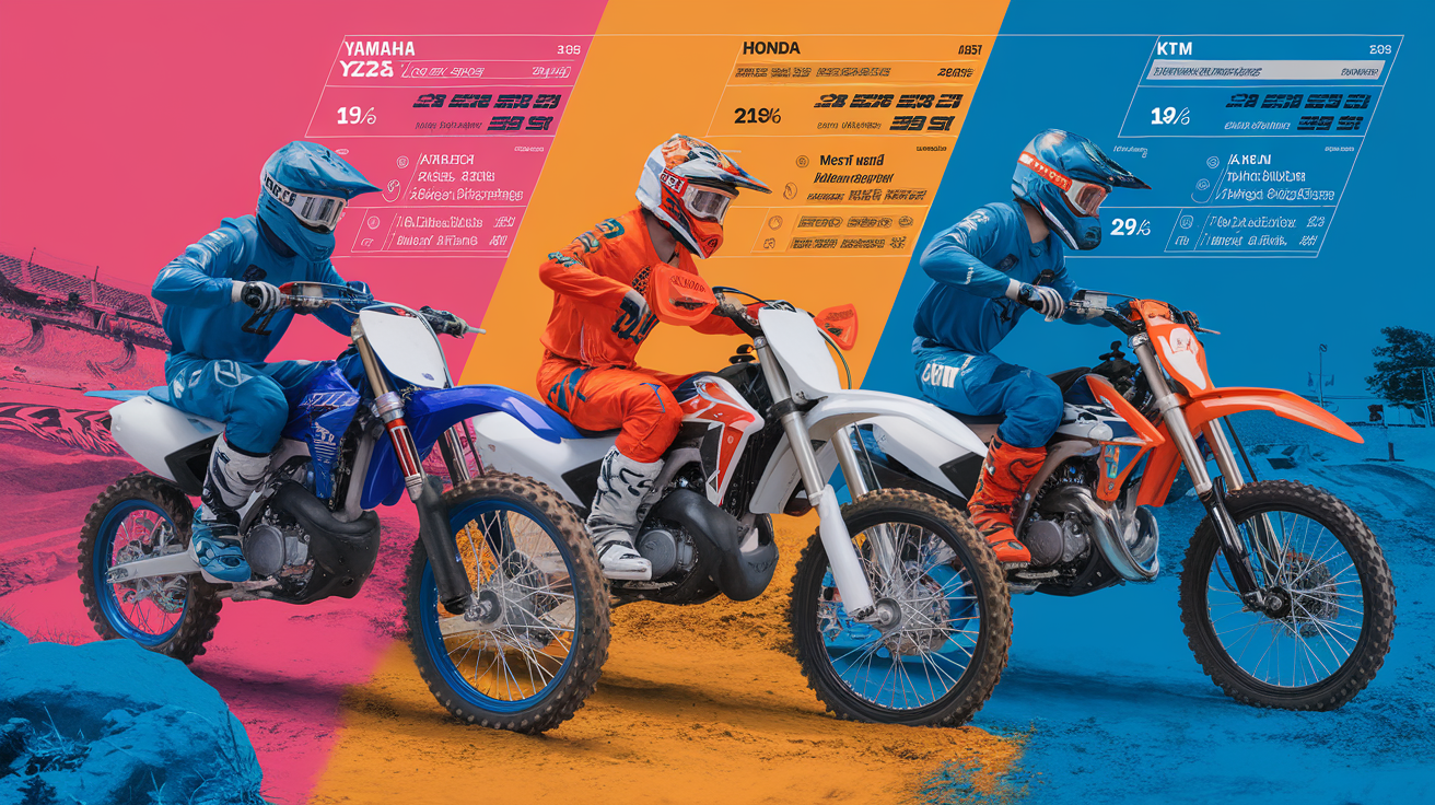 Comparatif visuel entre Yamaha YZ125 2025, Honda CR125R et KTM 125 SX