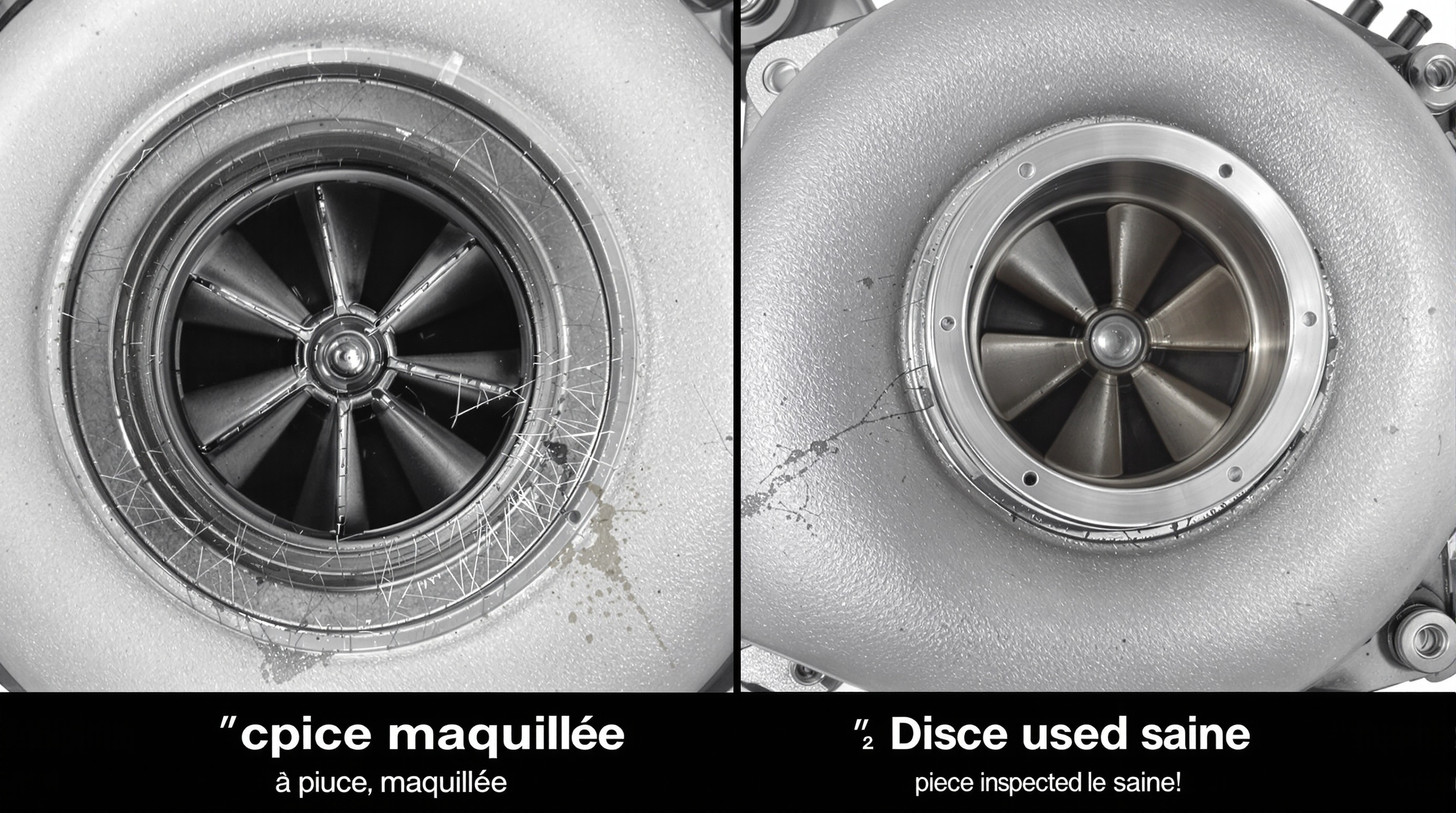 À gauche : pièce auto maquillée ; À droite : vraie pièce d'occasion saine.