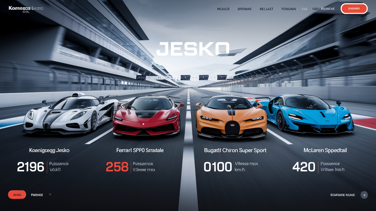 Tableau comparatif des hypercars Koenigsegg, Ferrari, Bugatti et McLaren