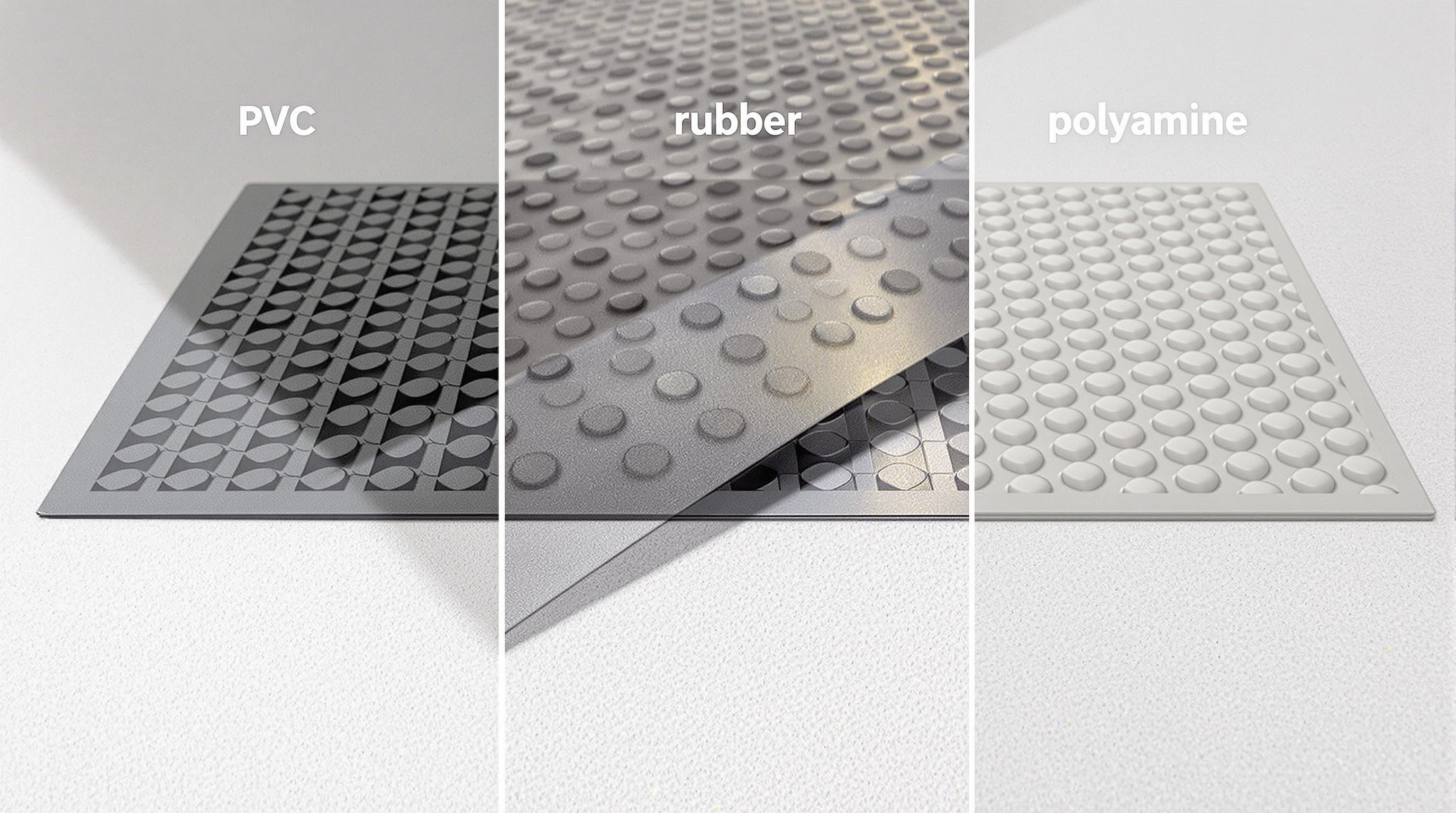 Comparatif échantillons tapis moto PVC caoutchouc polyamide