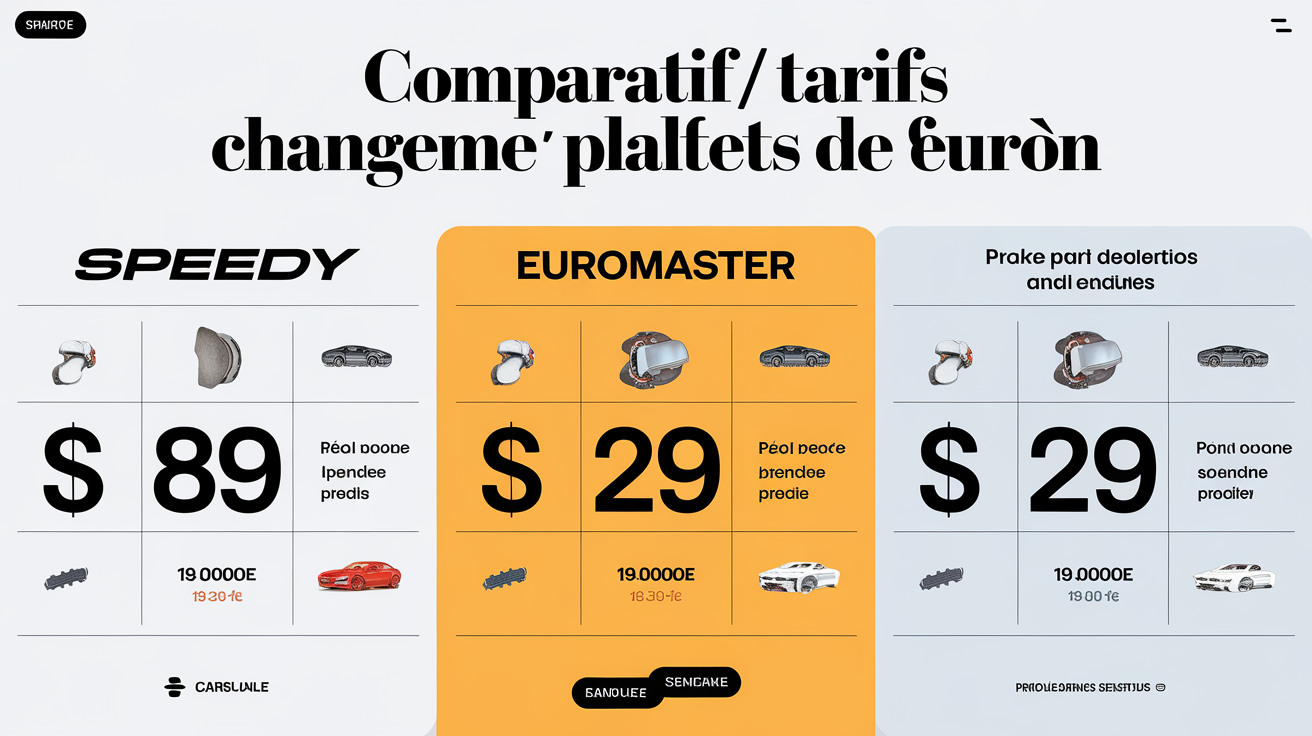 Comparatif visuel tarifs changement plaquettes de frein centre auto Speedy Euromaster concessionnaire