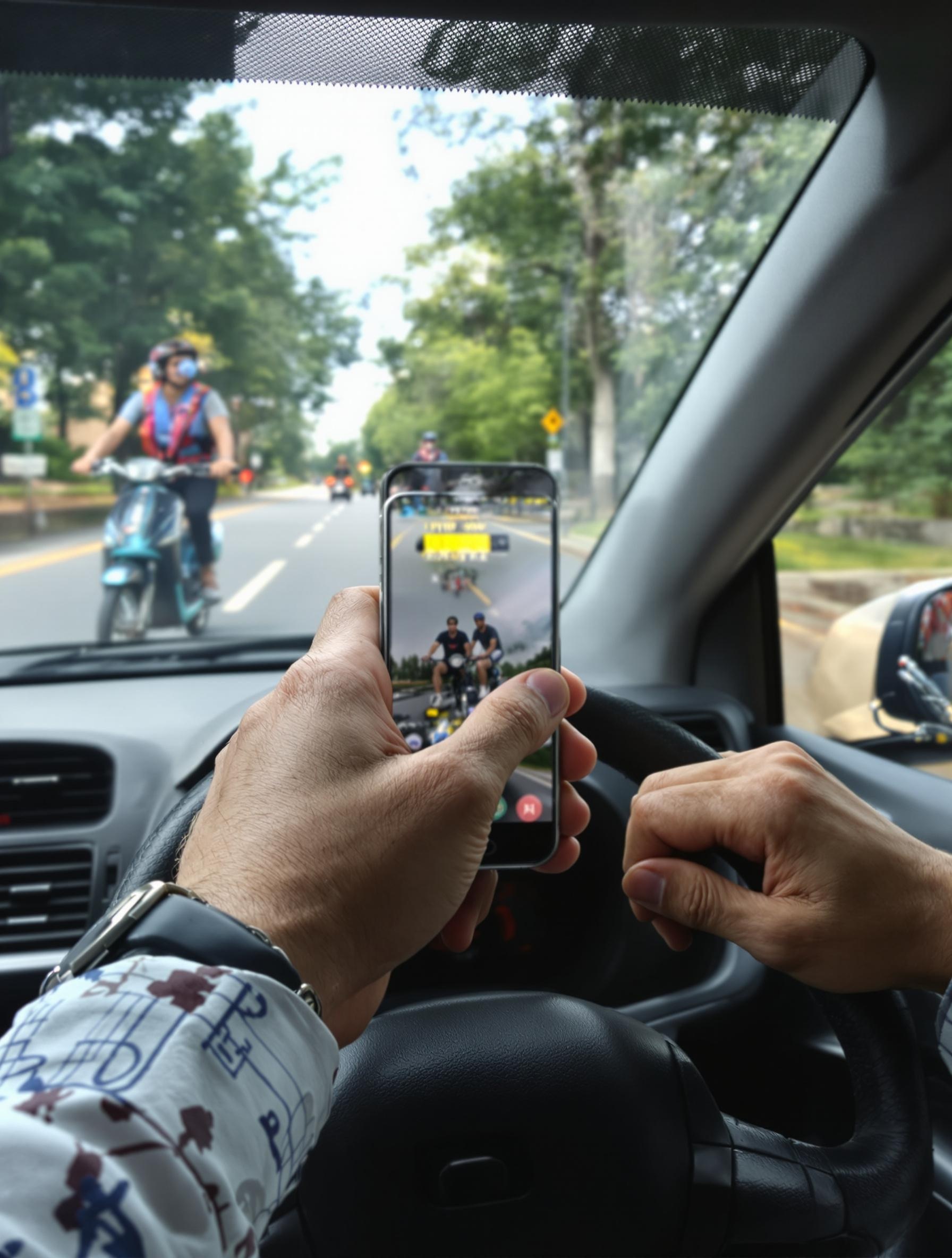 conducteur distrait smartphone champ vision danger cycliste trottinette