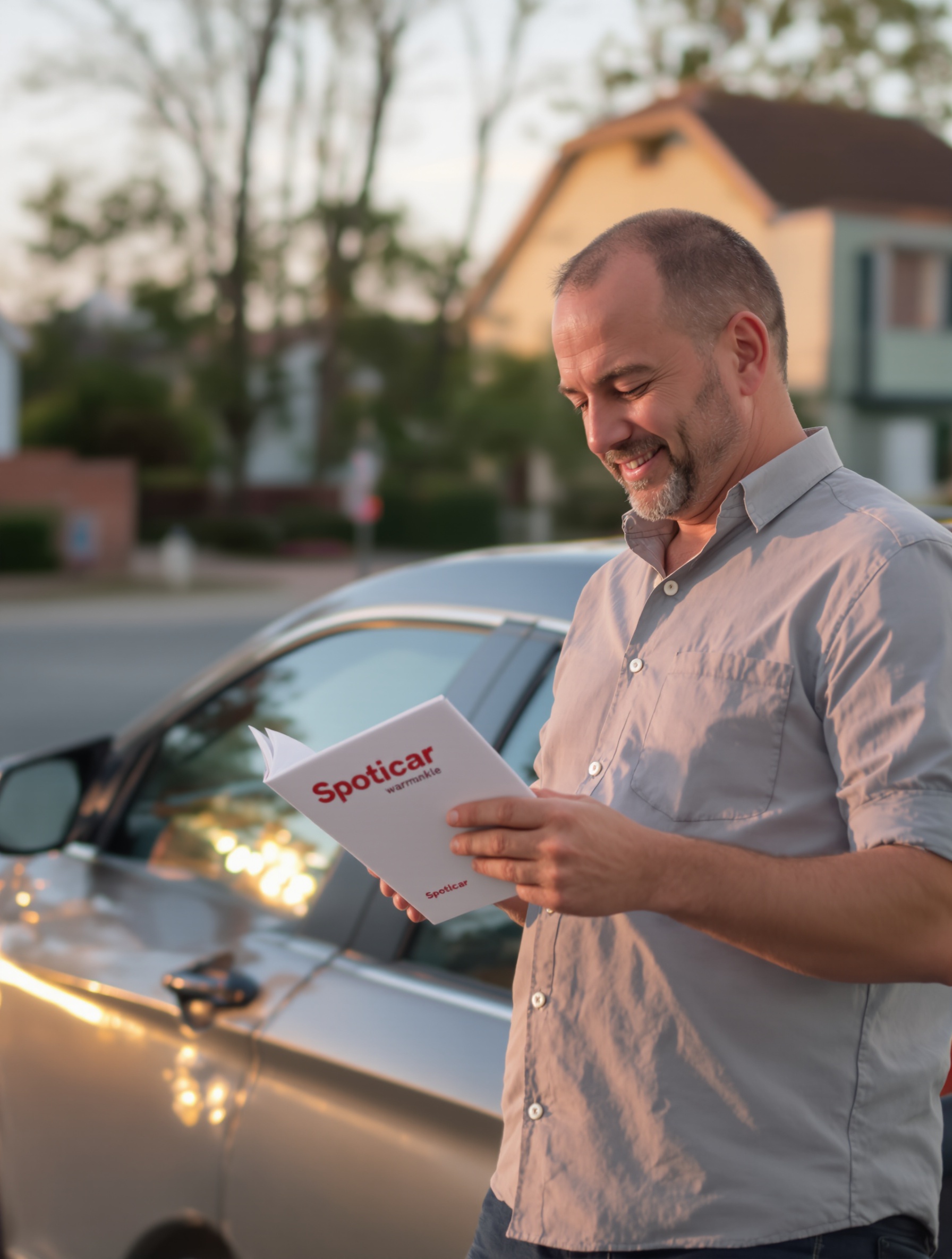 Conducteur sceptique vérifiant son livret garantie assistance Spoticar