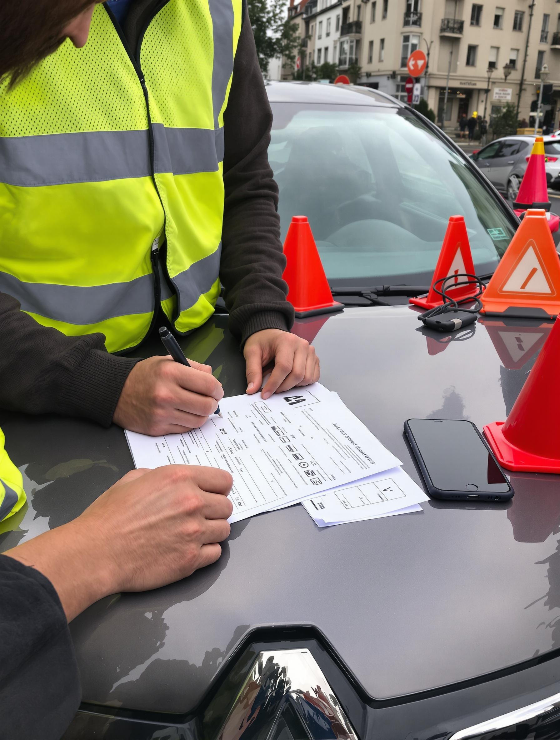 Étapes clés pour remplir un constat amiable avec balises, gilets et smartphone