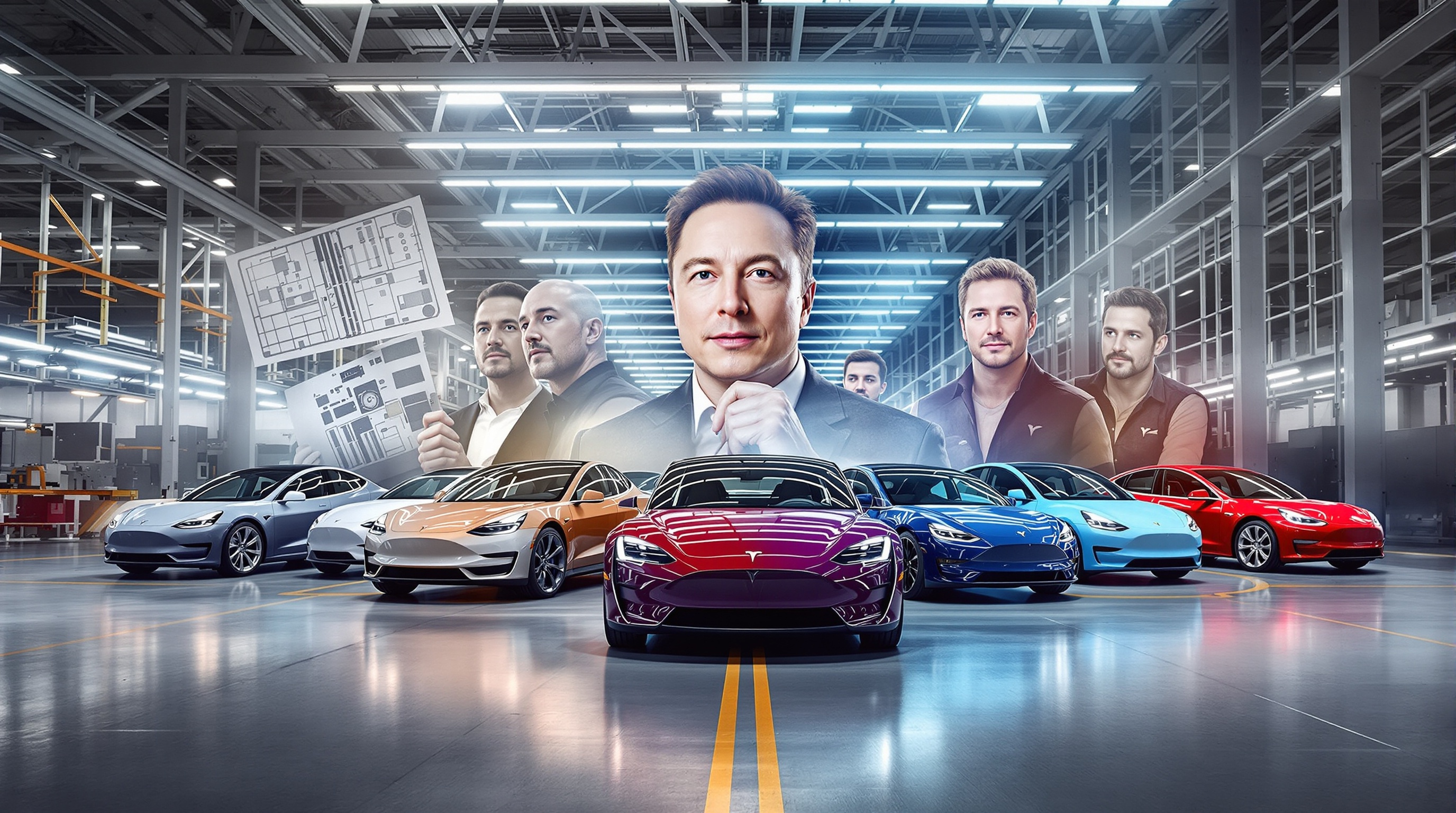 Contraste visuel entre le premier Roadster Tesla et la gamme actuelle, symbole du changement d’échelle