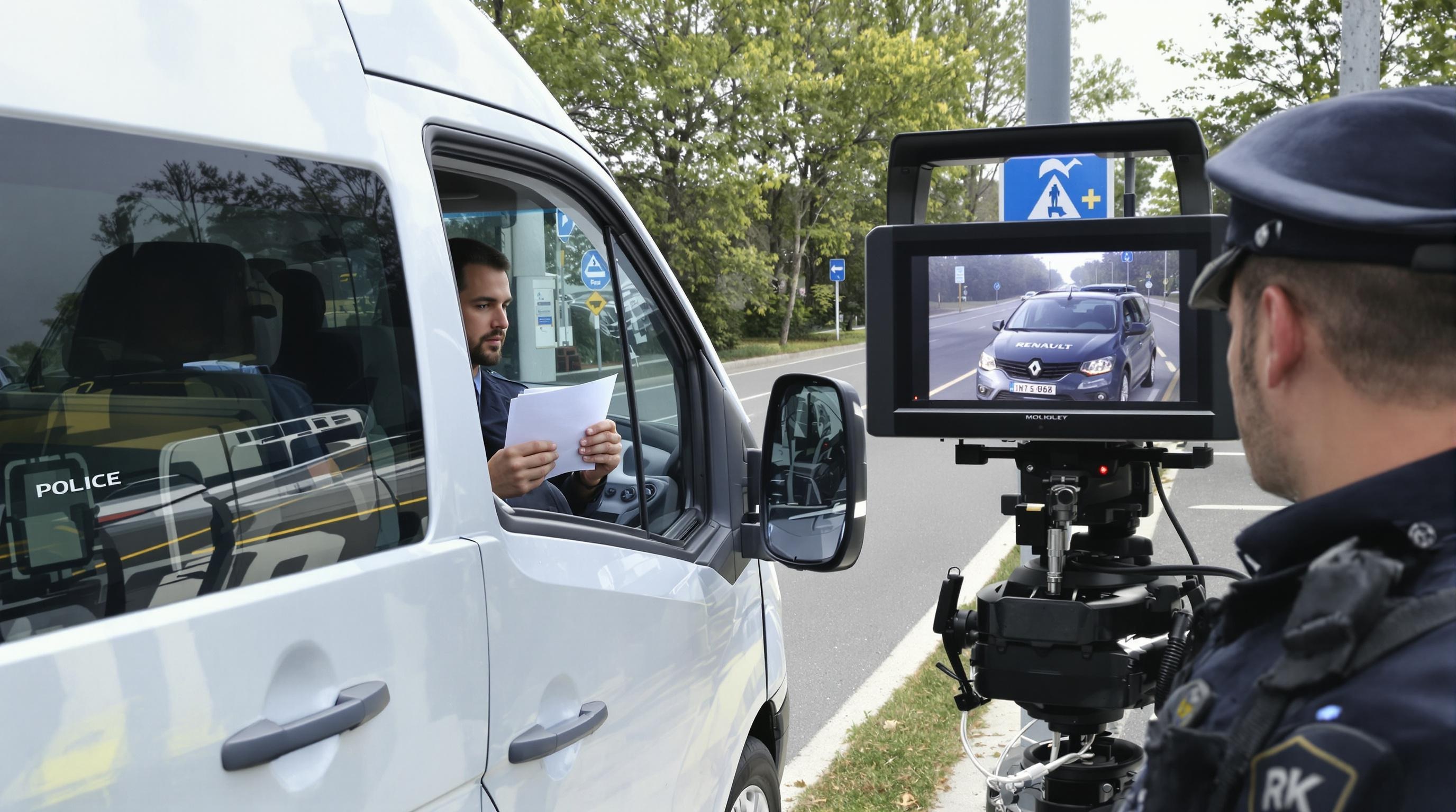 Contrôle routier effectué par la police avec un utilitaire Renault