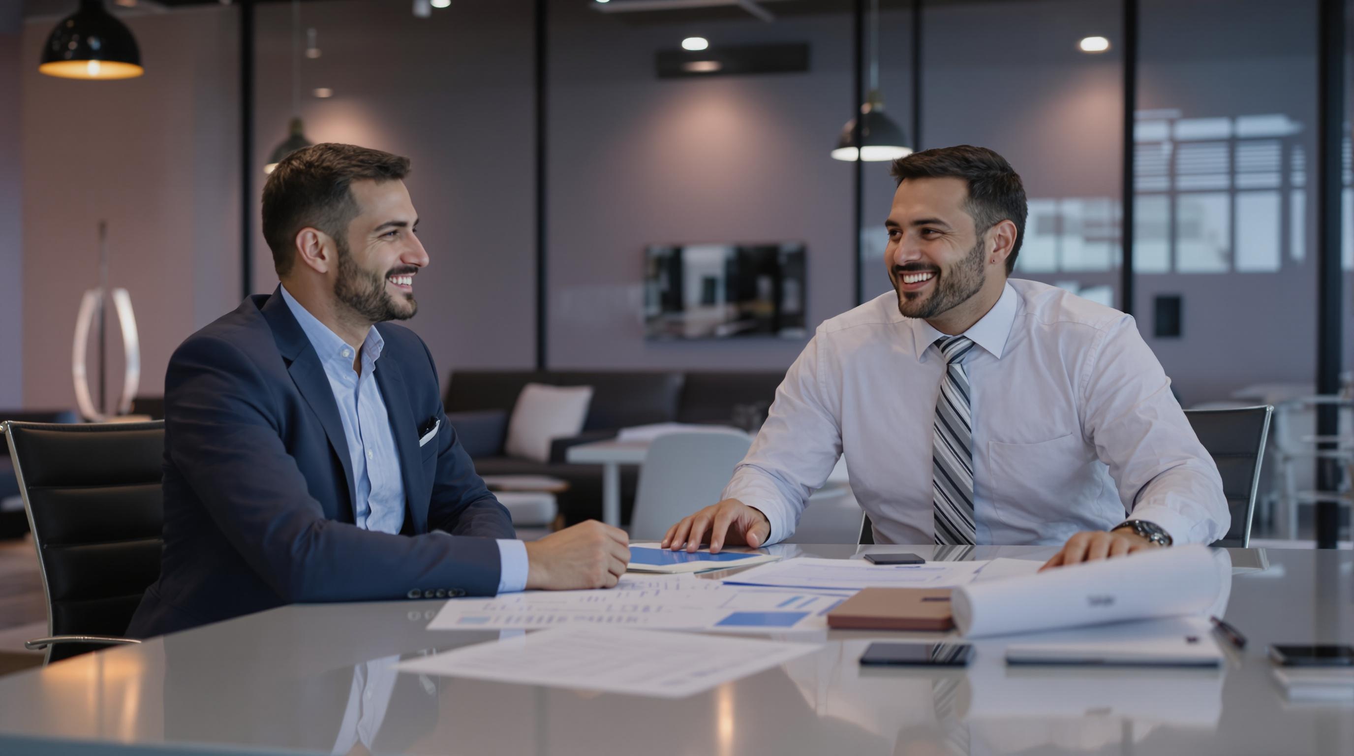 Courtier discutant avec un client satisfait