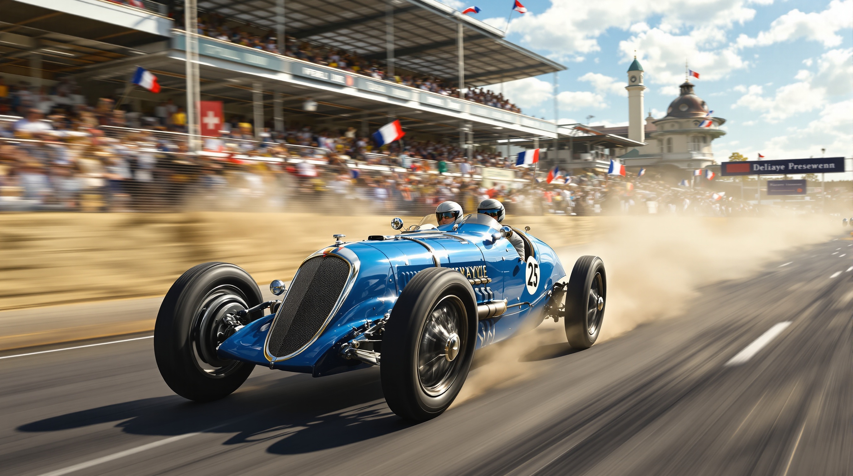 Delahaye Type 135S en course, René Dreyfus au volant, ambiance années 30.
