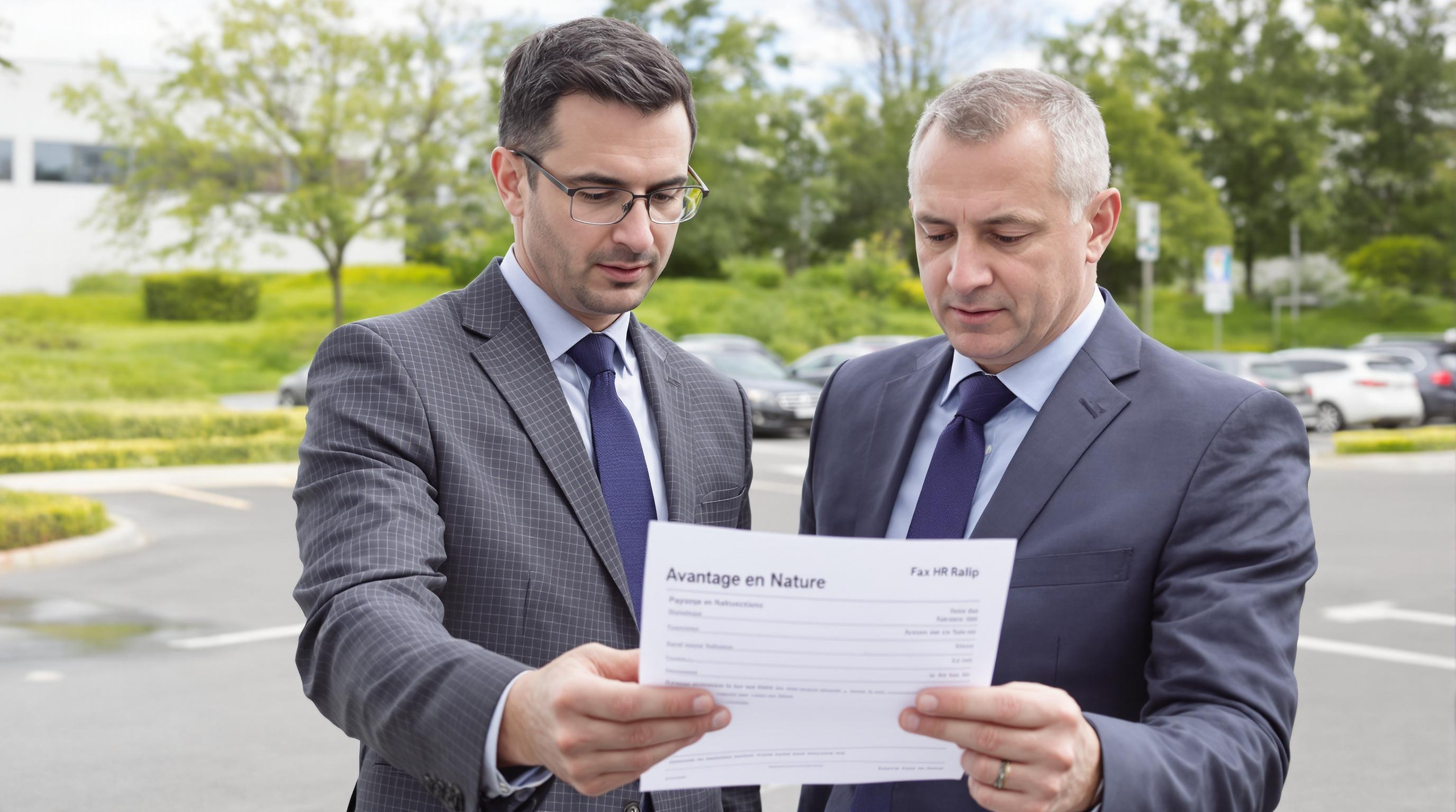 Dirigeant RH analysant une fiche de paie avec avantage en nature et conformité fiscale