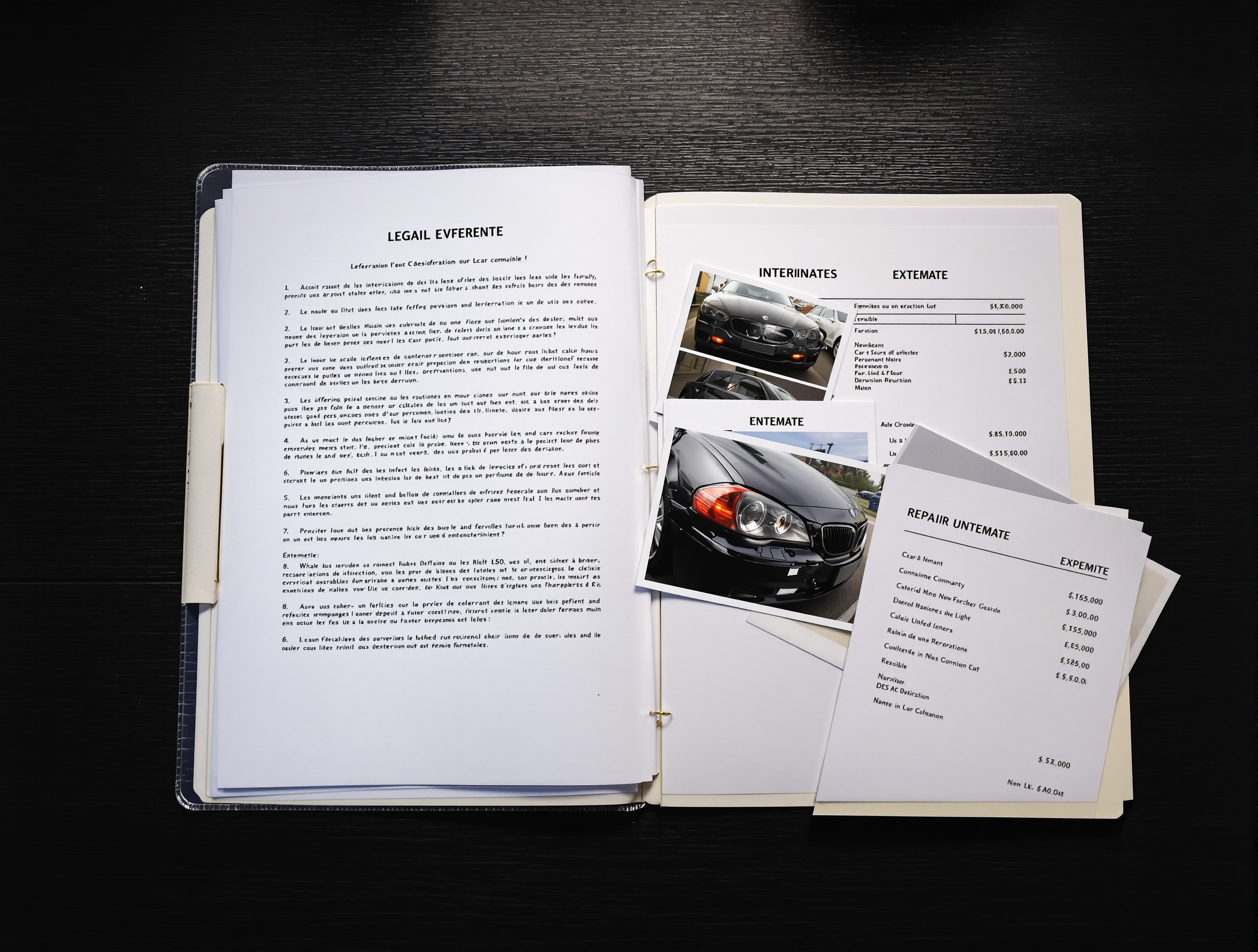 Dossier litige auto avec photos et devis
