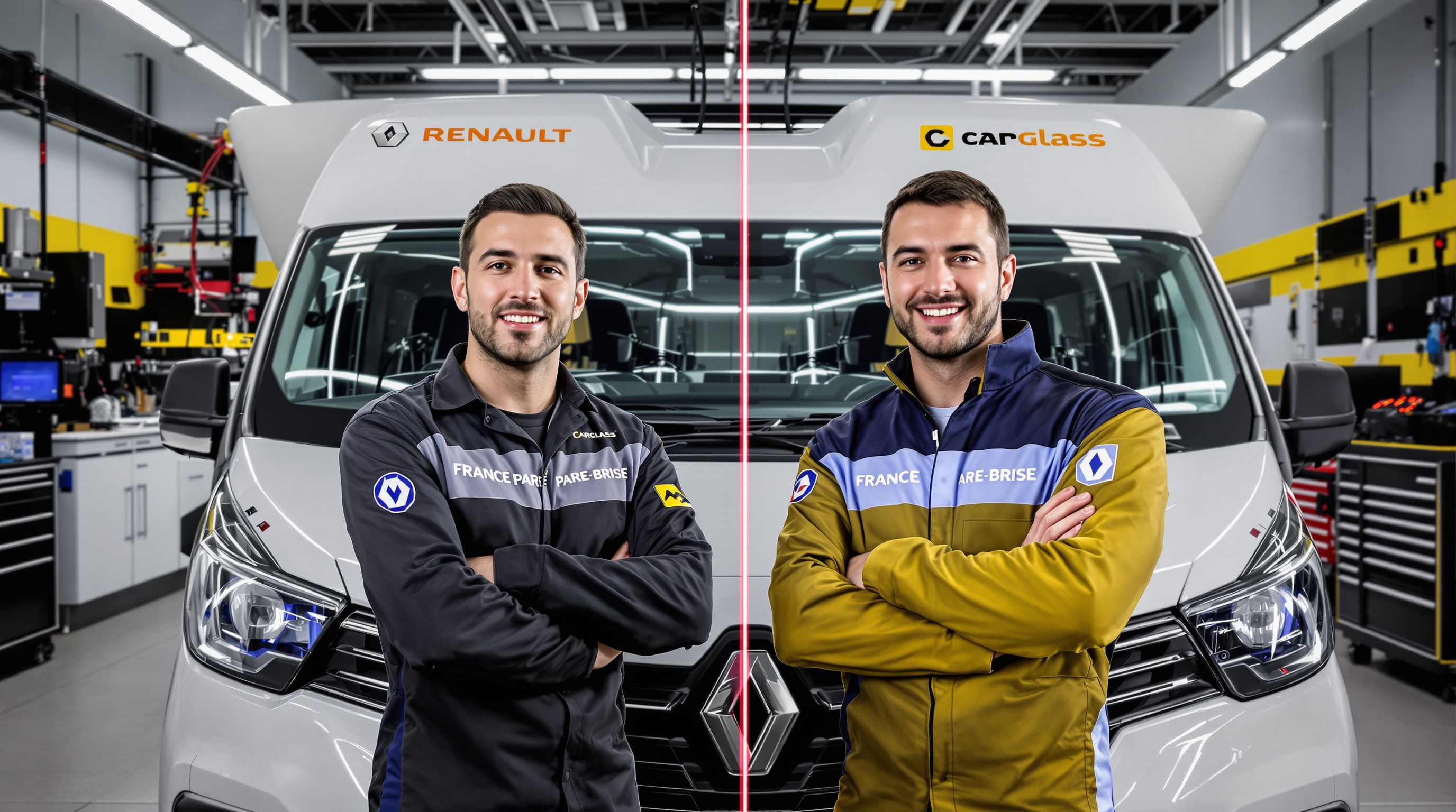 Duel techniciens France Pare-Brise et Carglass Renault atelier