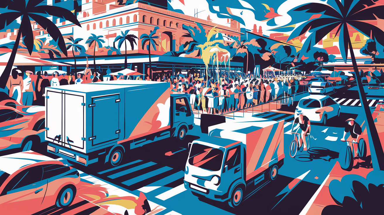 Illustration des embouteillages à Nice causés par le tourisme, les livraisons et les événements.