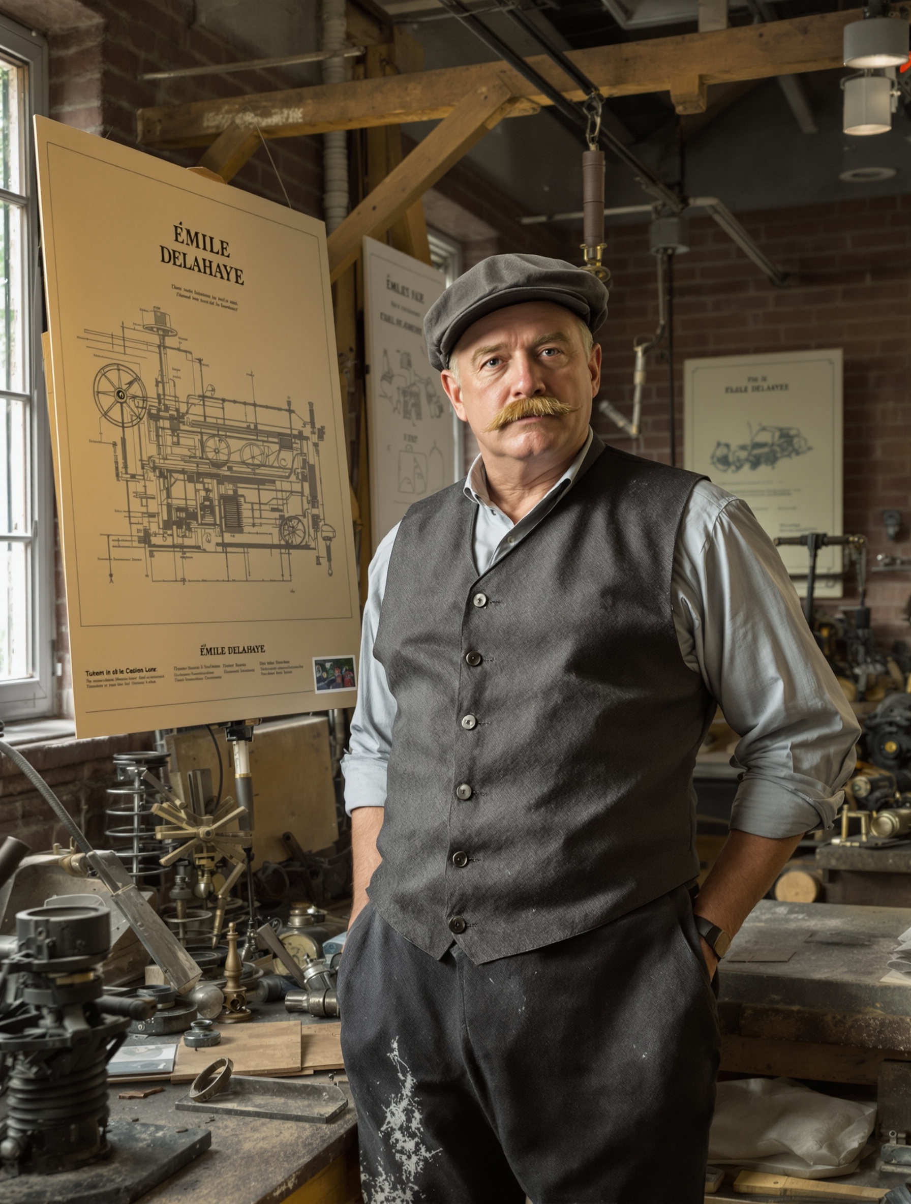 Portrait réaliste d'Émile Delahaye dans son atelier à Tours