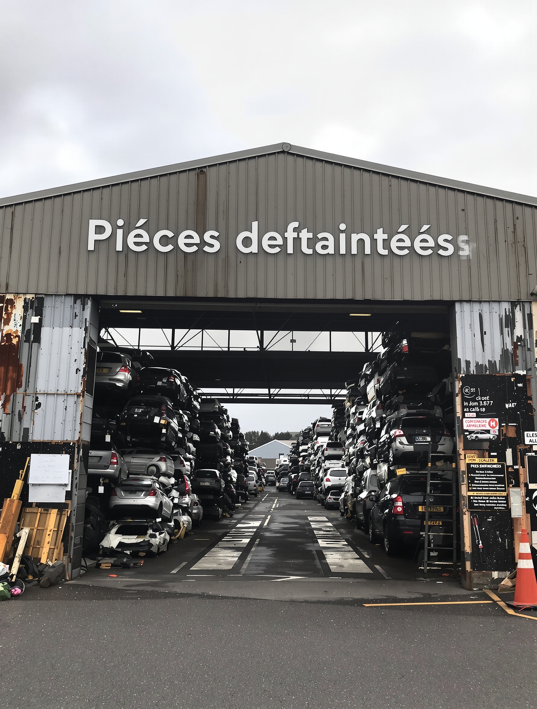 entrée d'une casse automobile à Nancy sous ciel gris
