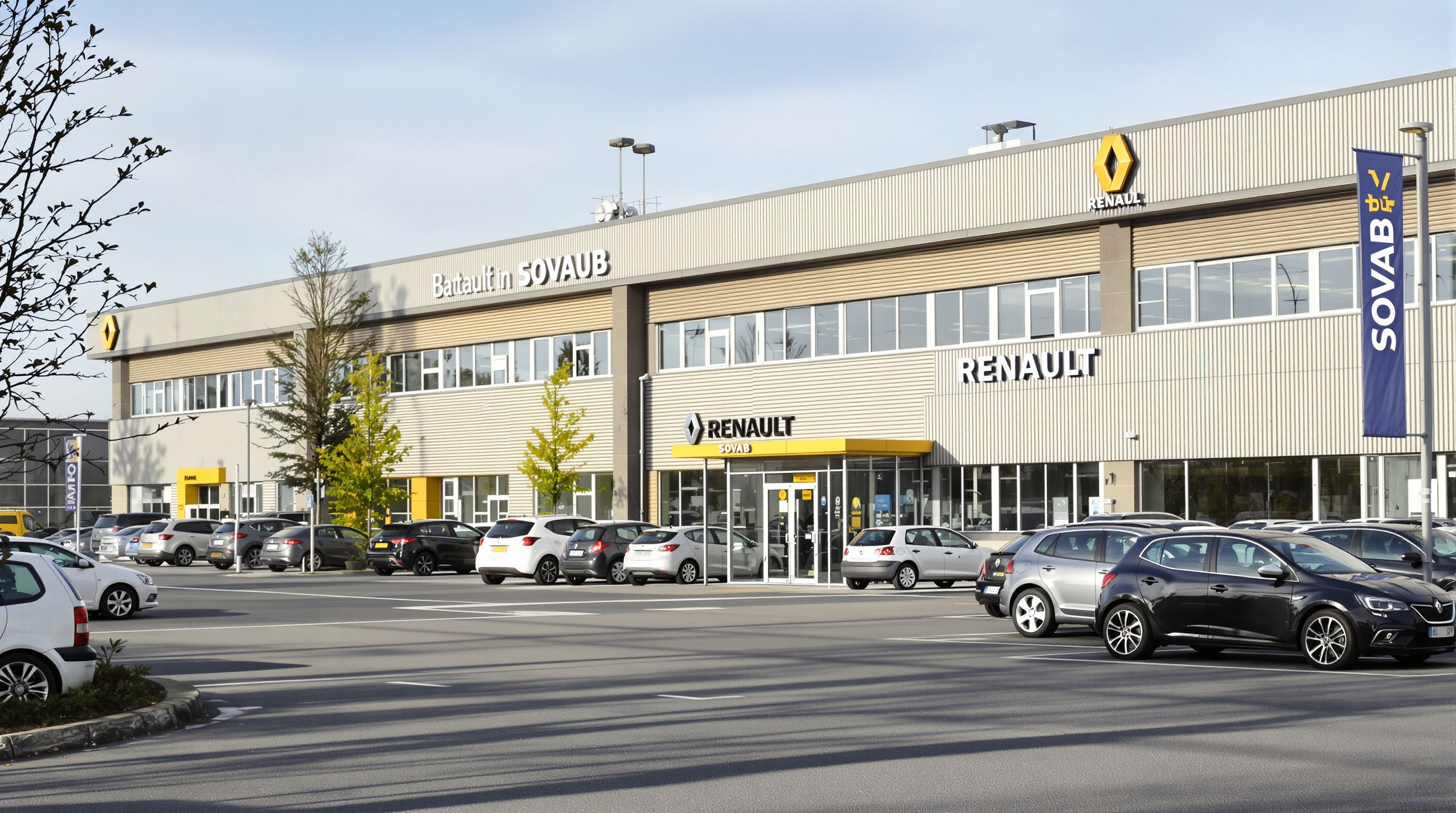 Entrée principale de l'usine Sovab Batilly avec signalétique Renault