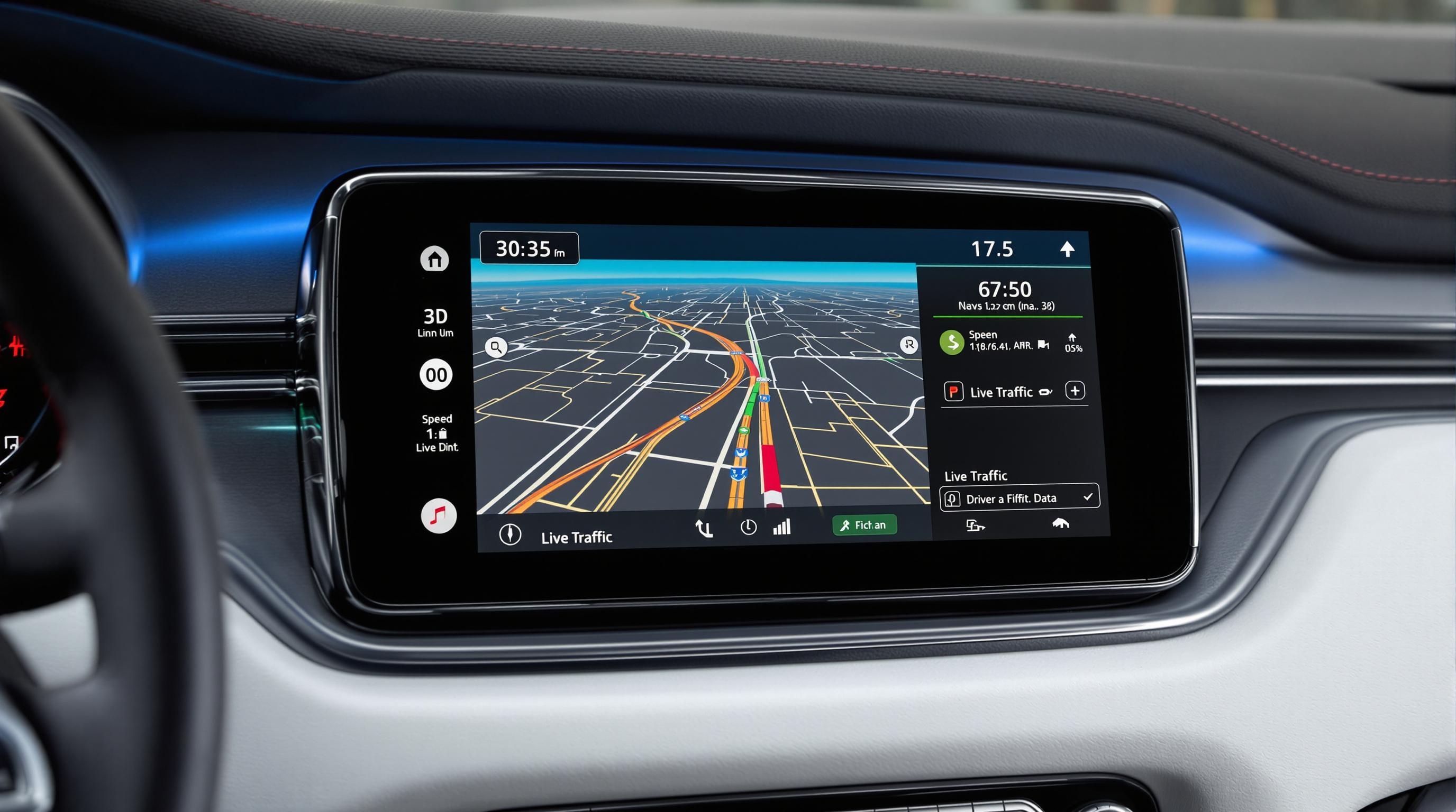 Écran central d'une Fiat moderne avec technologies de navigation et assistance à la conduite.