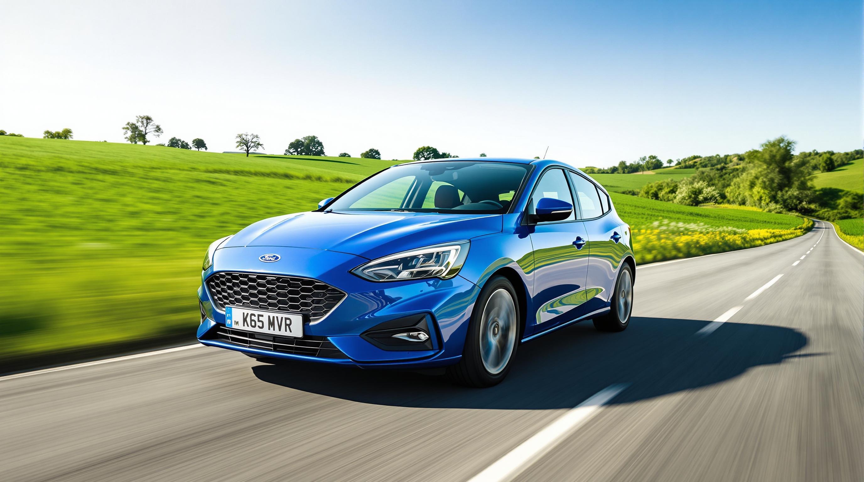 Ford Focus en mouvement sur une route de campagne