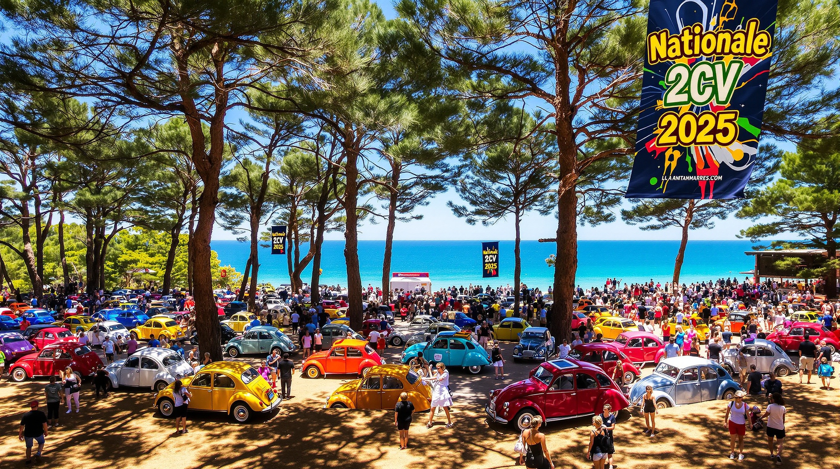 Ambiance passionnée et festive autour des Citroën 2CV lors de la Nationale 2025 à La Tamarissière