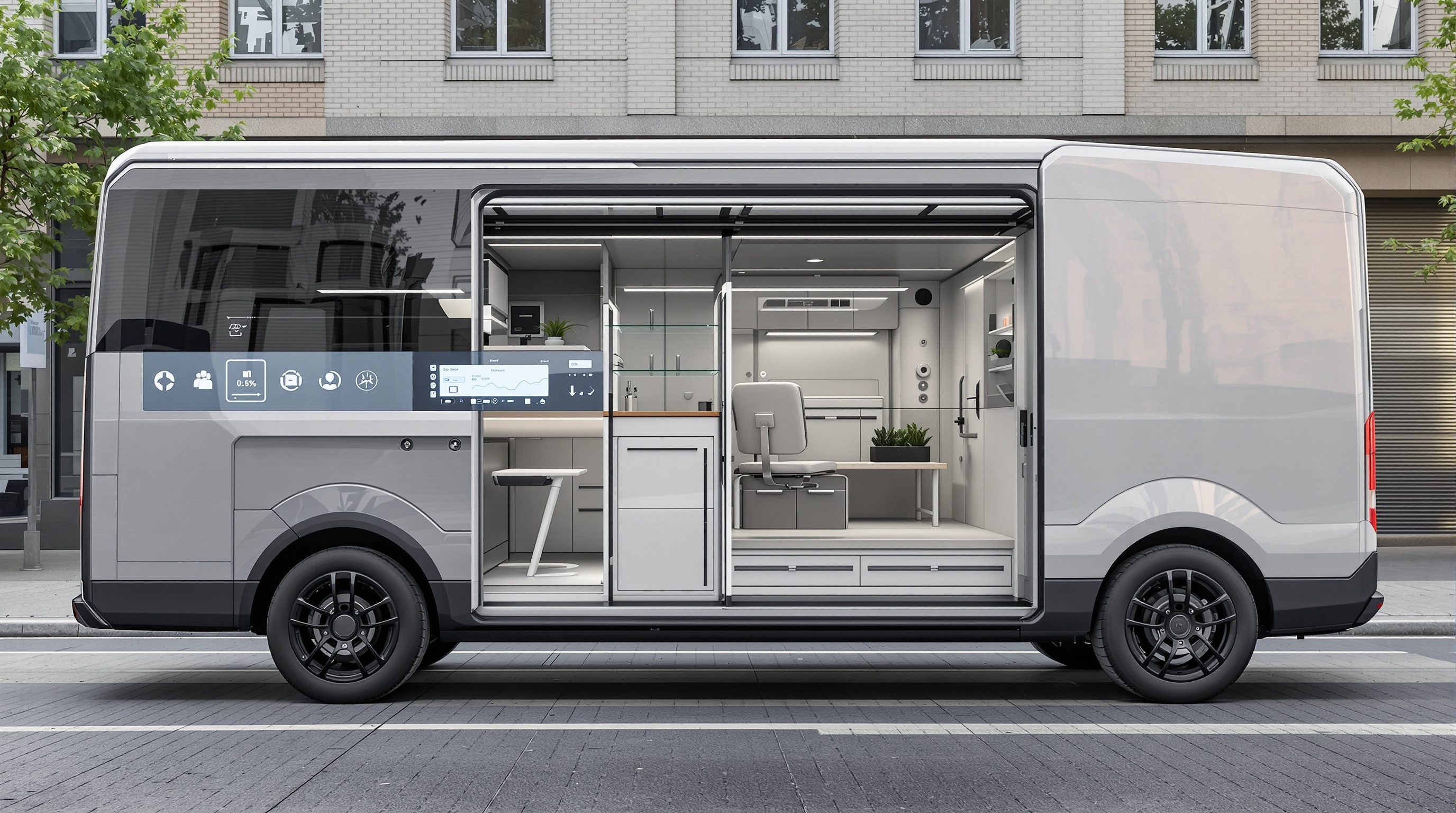 Fourgon utilitaire intelligent modulaire nouvelle génération dans un contexte urbain