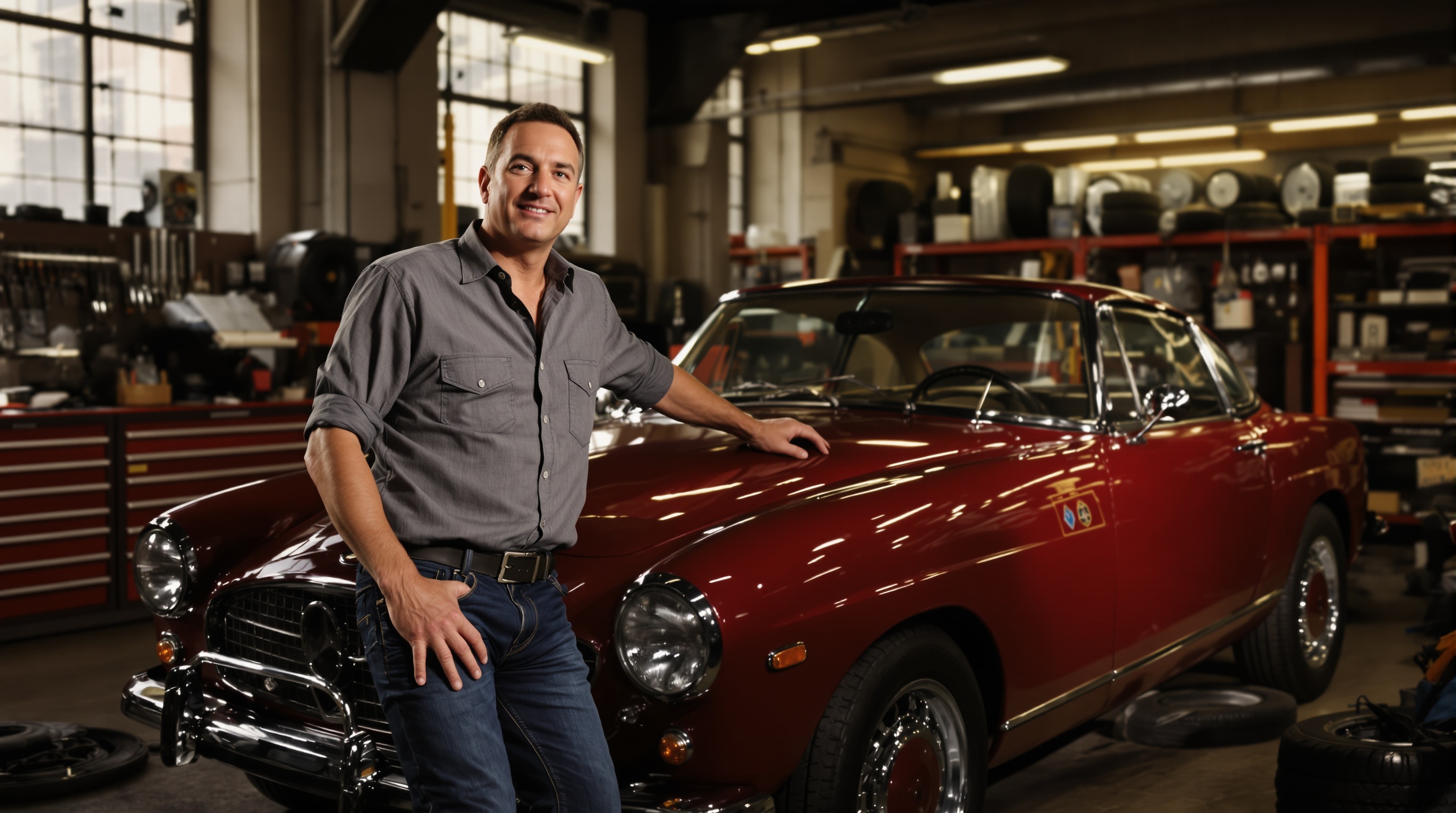 François Allain lors des débuts de Vintage Mecanic dans un atelier automobile