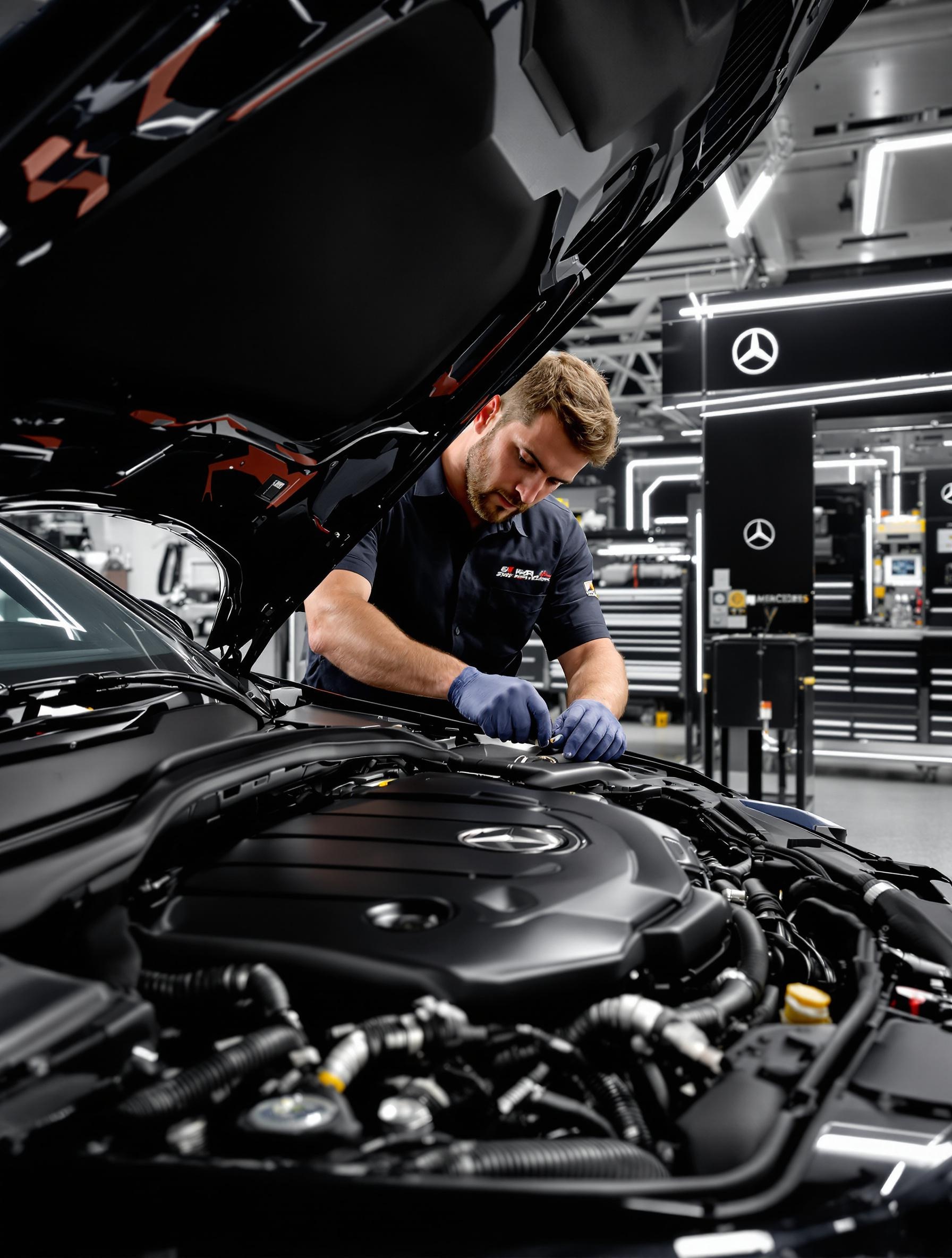 Préparateur Mercedes au travail dans un atelier exclusif