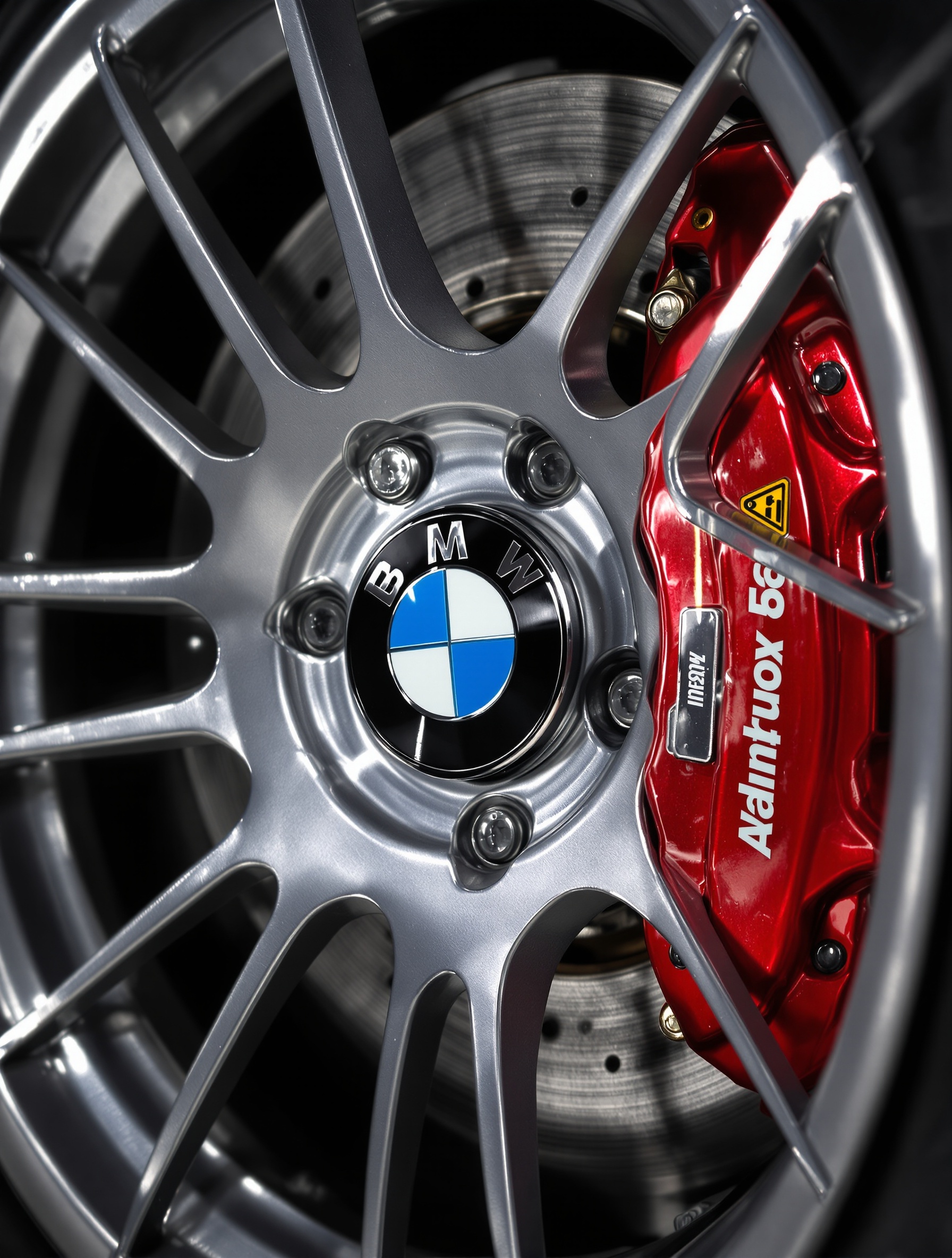 Gros plan sur une jante alliage d'origine de la BMW E31 850i V12, révélant un disque de frein ventilé et l'étrier, symbolisant la puissance de freinage de cette GT allemande.