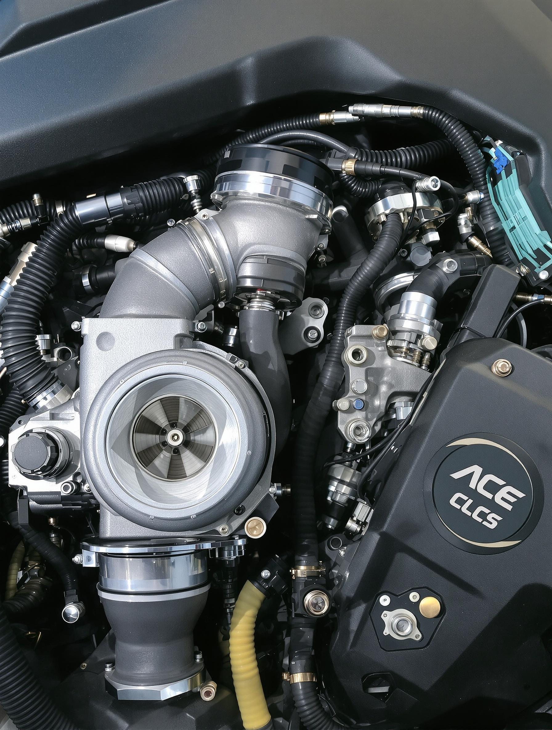 Gros plan sur le moteur Rotax 1630 ACE du Sea-Doo avec turbo et système CLCS.
